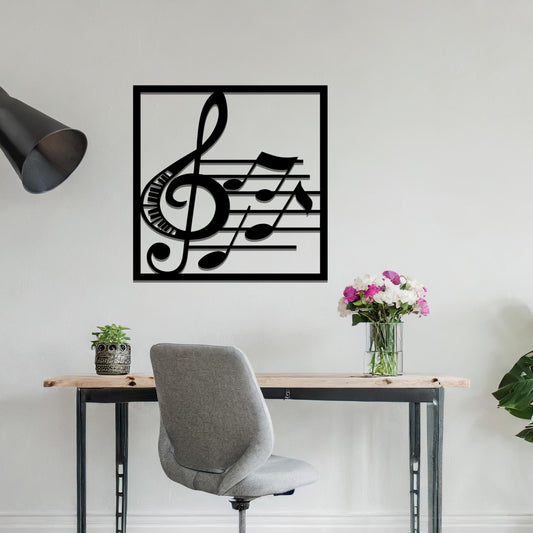 Metal Treble Clef and Notes: Square Framed Contemporary Wall Art