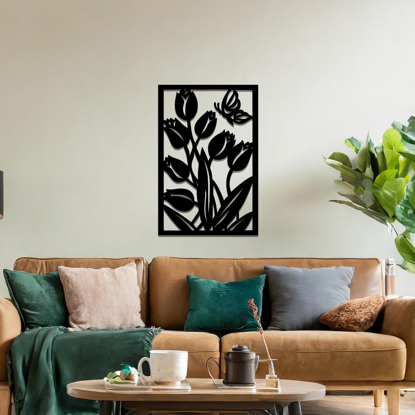 Butterfly and Flowers Metal Wall Art: Modern Nature Inspired Decor