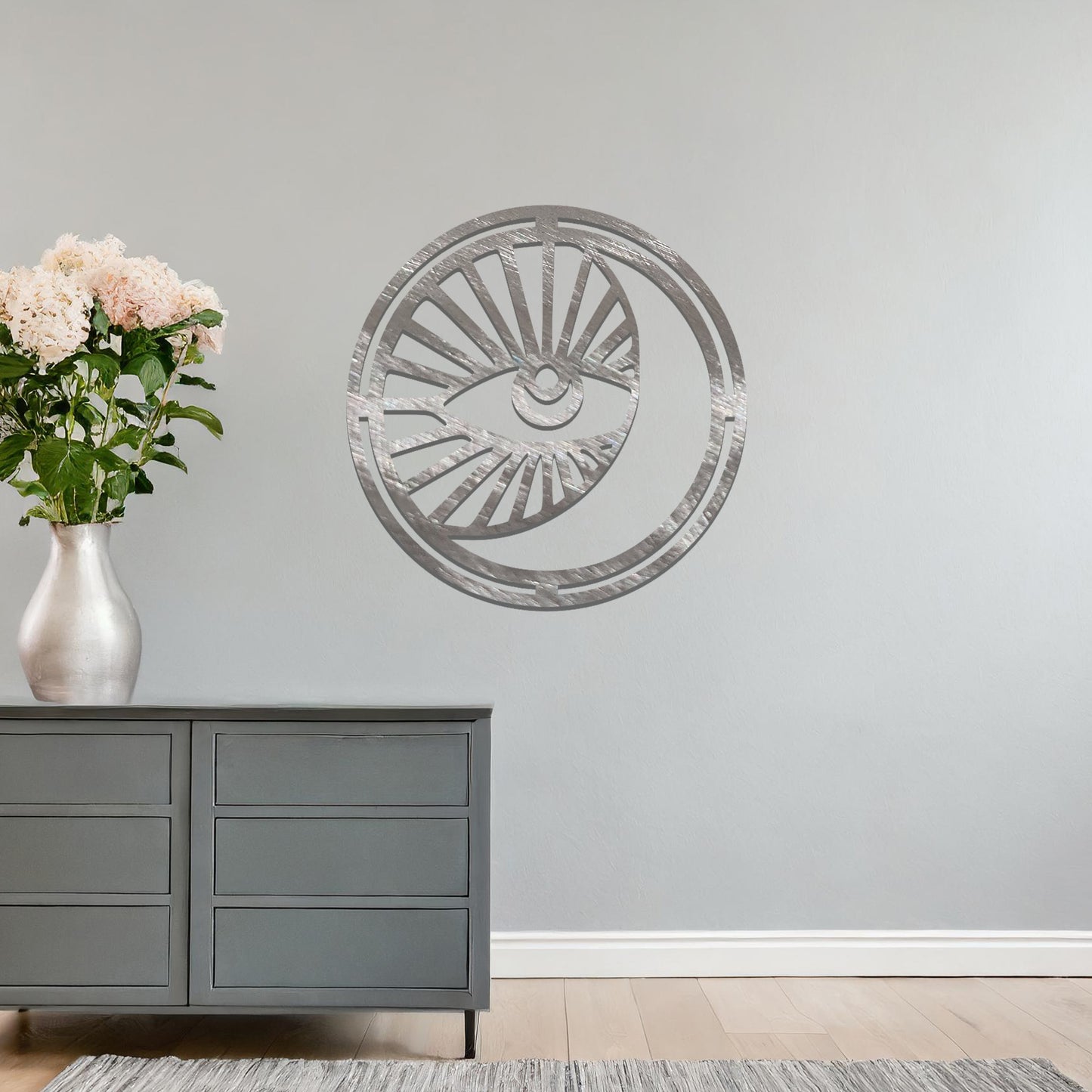 Geometric Moon and Sun Wall Art: Modern Celestial Decor in Circular Frame