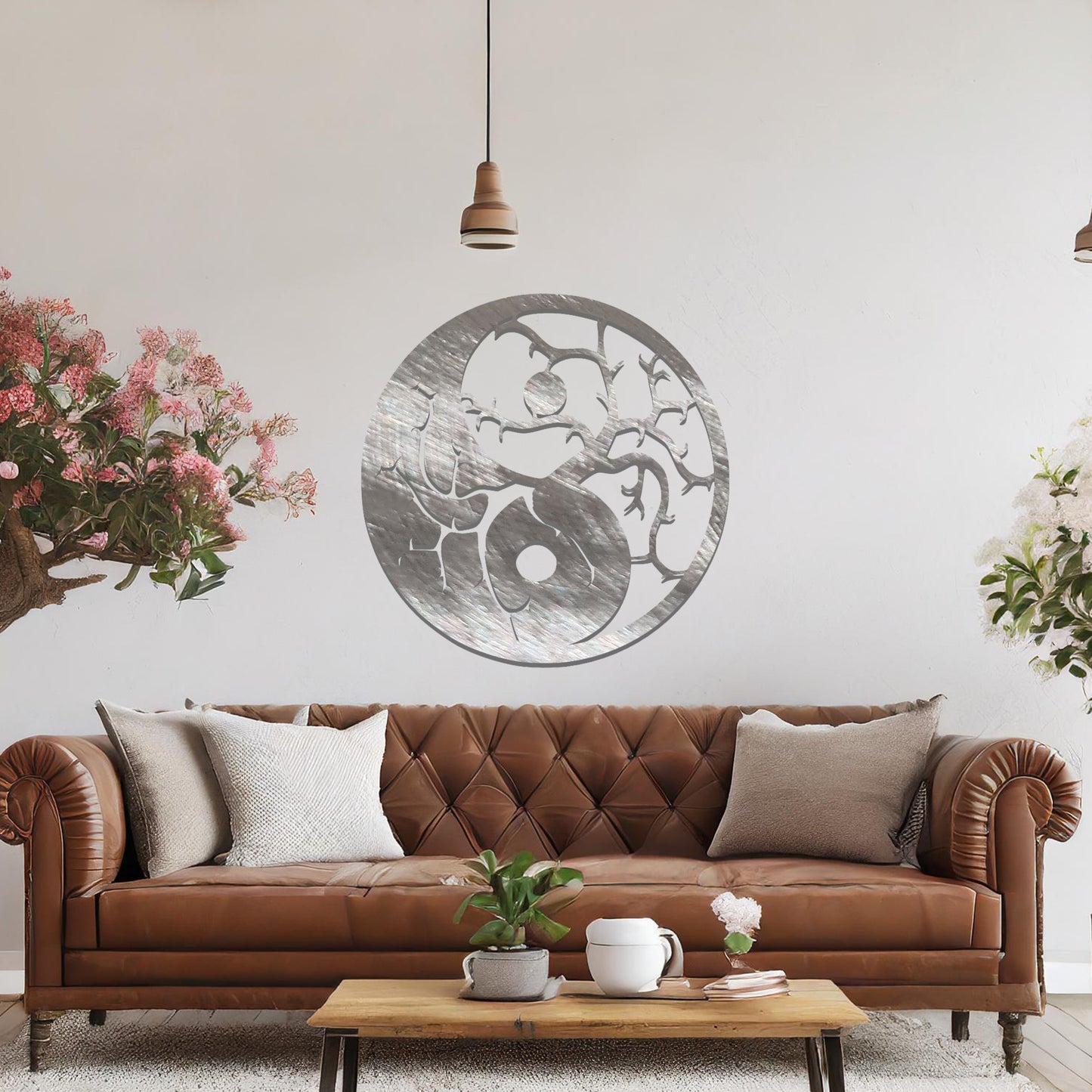 Yin Yang Tree Branches Metal Wall Art: Zen Decor for Modern Interiors