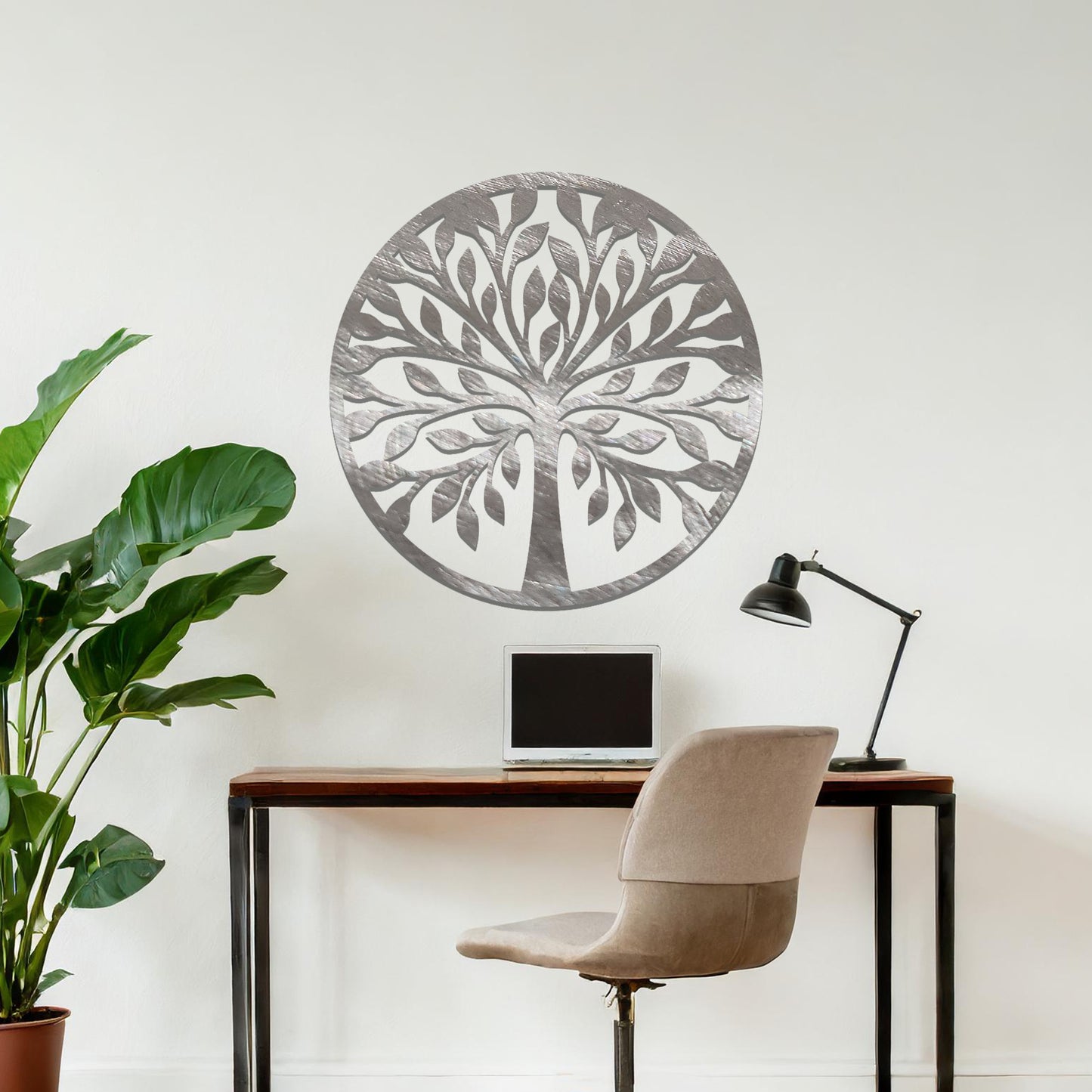 Round Metal Tree of Life Art: Modern Circular Nature Decor for Home or Office