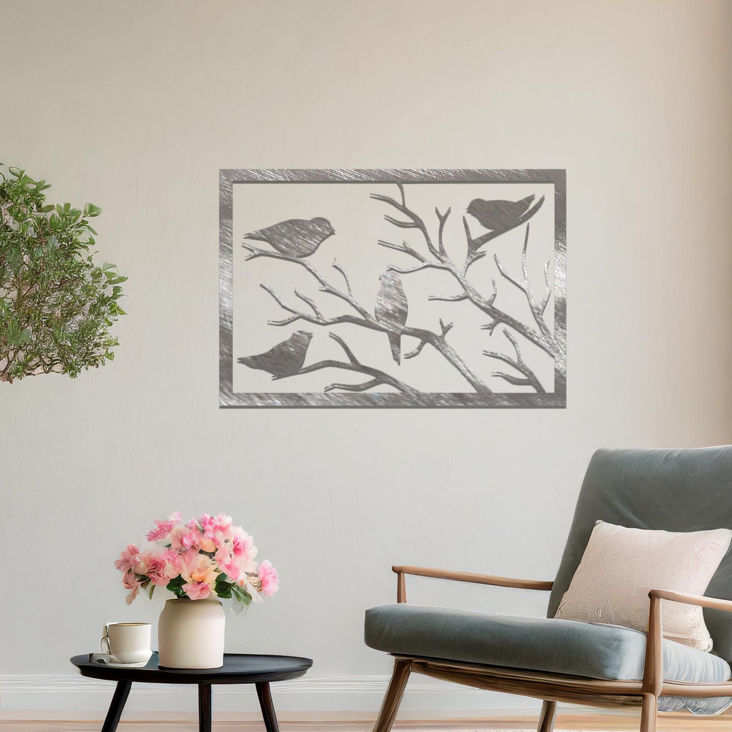 Metal Birds On a Branch Wall Art Hanging Modern Home Decoration Living Room