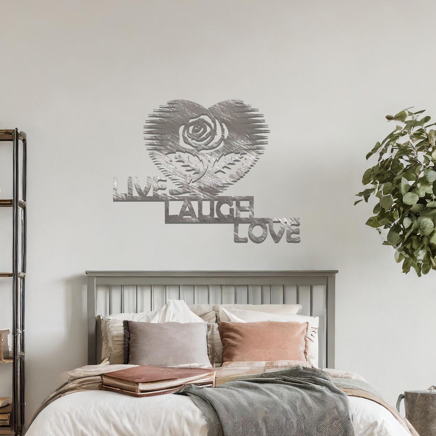 Heart Shaped Rose Metal Art: Live Laugh Love Romantic Wall Art Decor