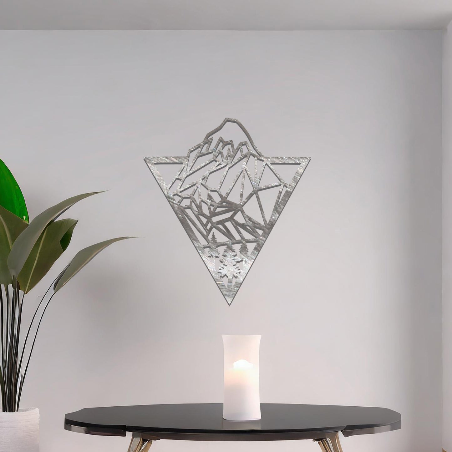 Geometric Mountain and Forest Metal Wall Art: Triangular Contemporary Decor