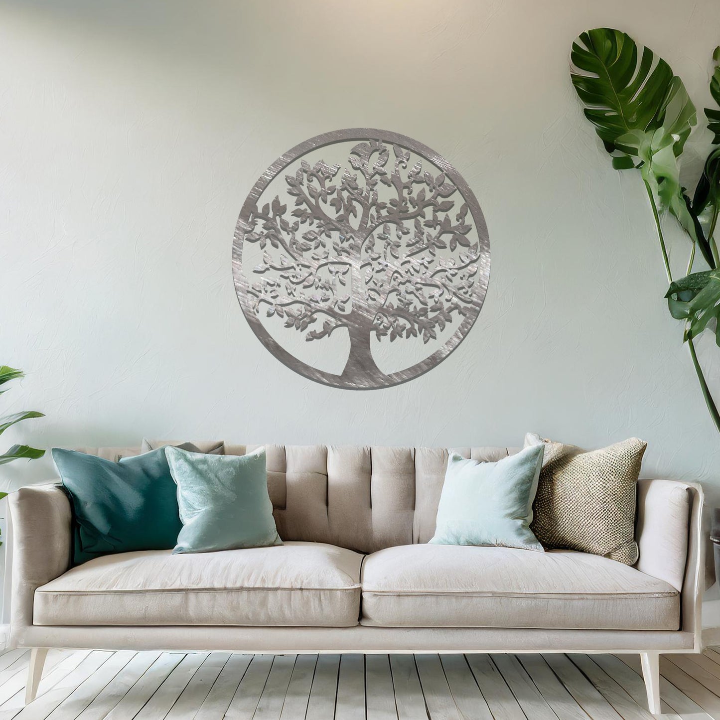 Round Metal Tree of Life Hanging Wall Art, Spring Bloom Tree Wall Decor