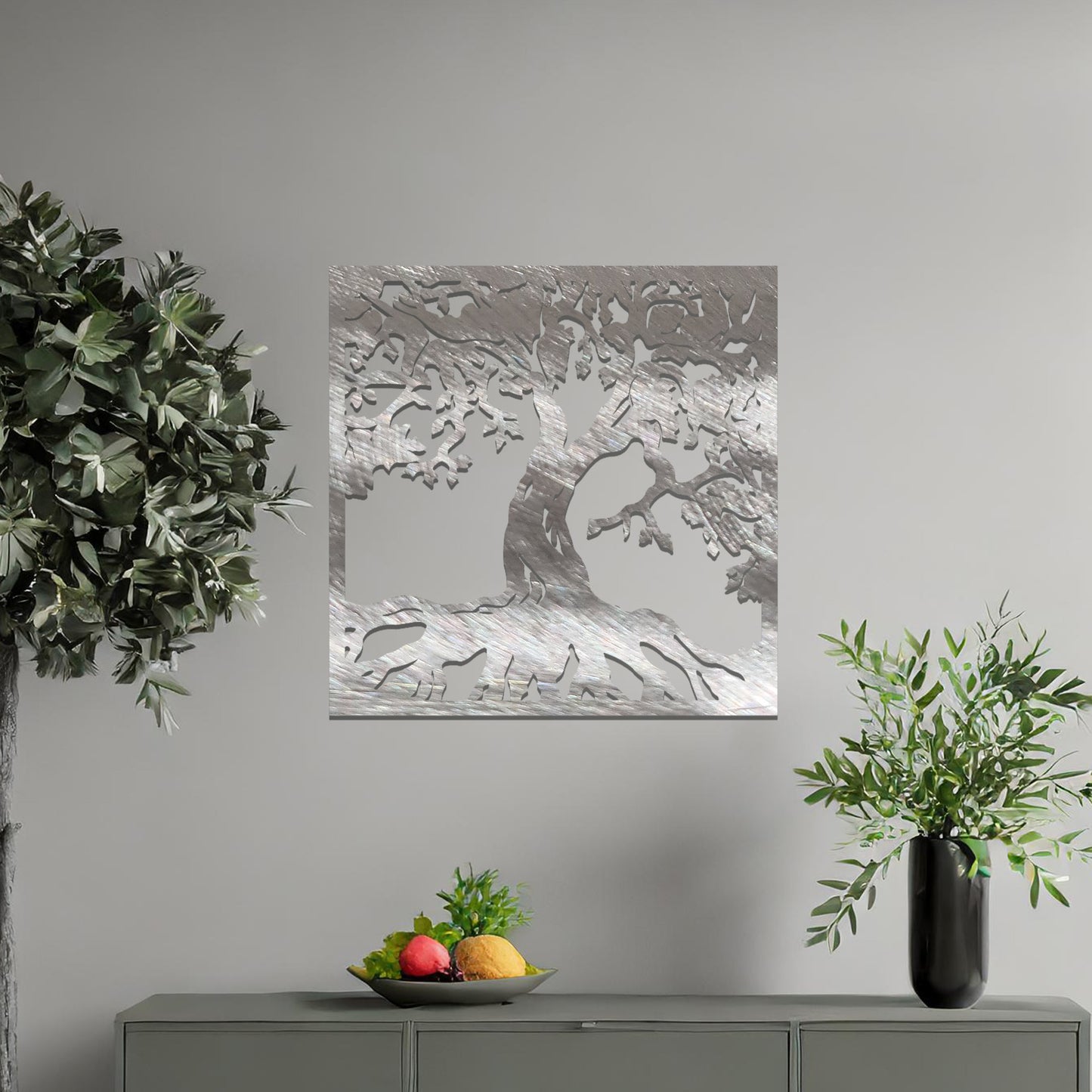 Square Framed Metal Tree of Life Wall Art: Modern Elegance for any Room or Office