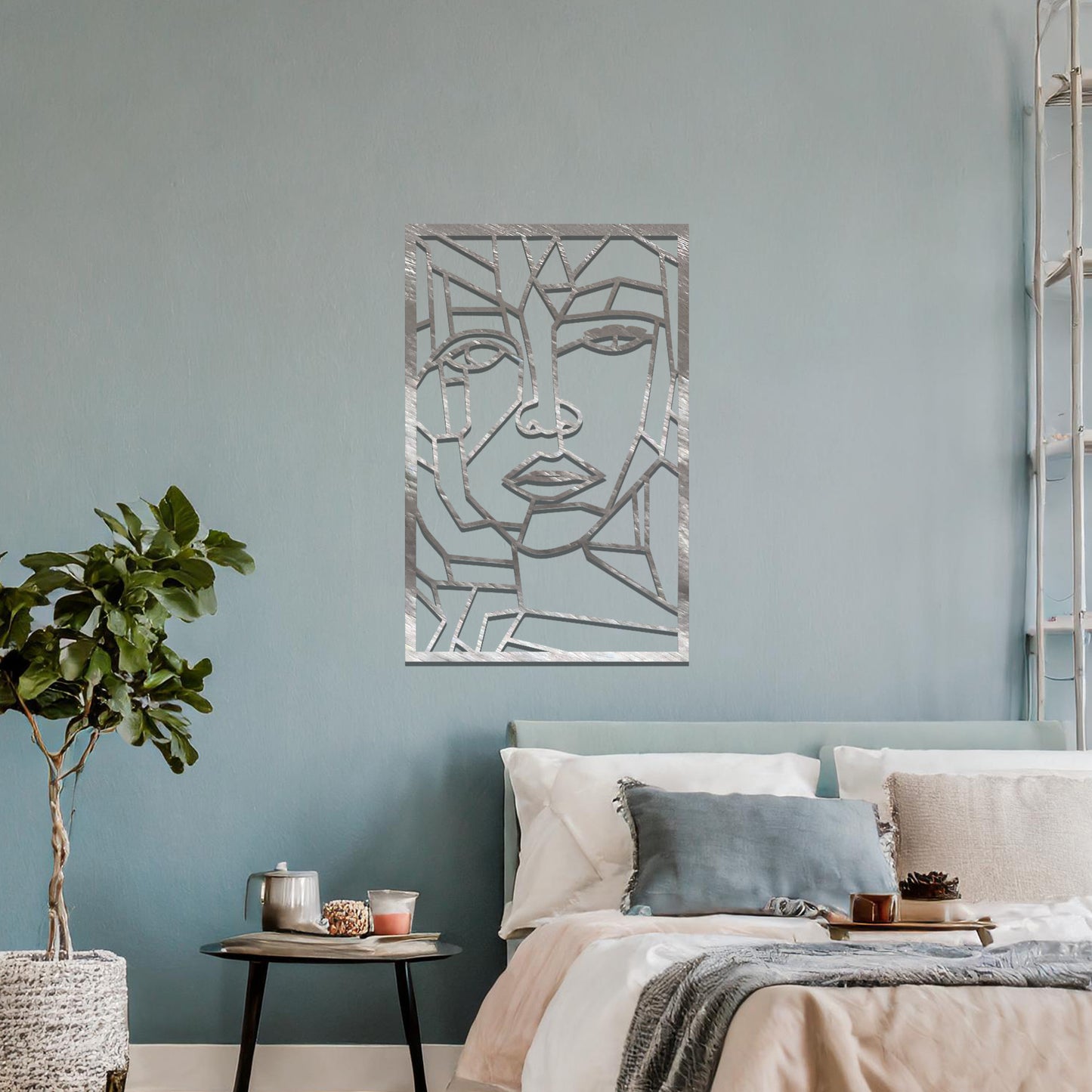 Geometric Face Metal Hanging Wall Art: Abstract Portrait for Modern Decor