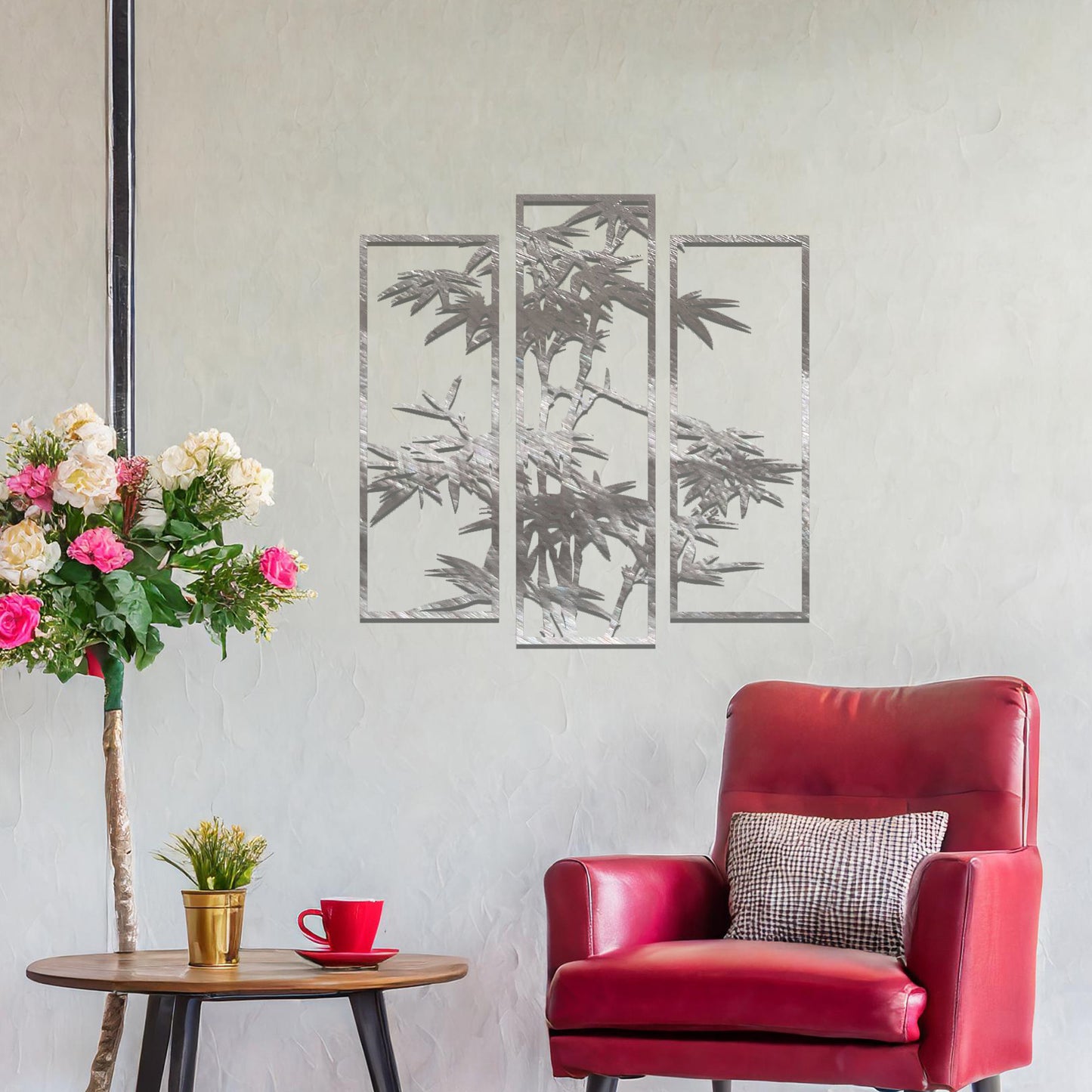 Metal Bamboo Tree Branches Set of 3 Wall Art Decor Modern Home Room Art