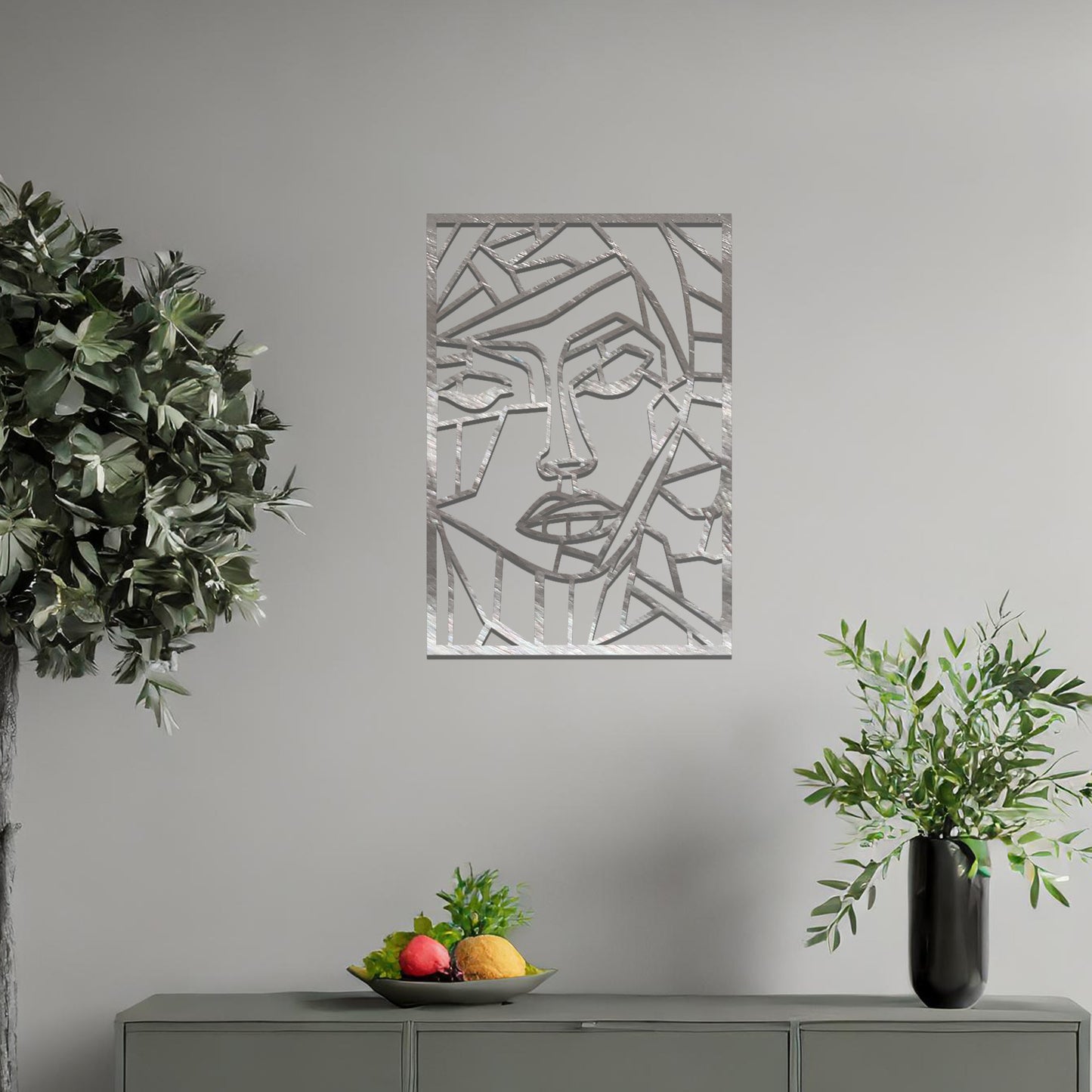 Geometric Women Face Metal Wall Hnging Art: Abstract Faceted Portrait Decor