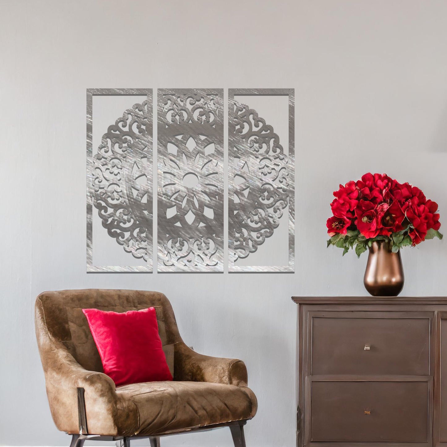 3 Panel Metal Mandala Triptych Wall Art Set: Elegance for Modern Home Spaces