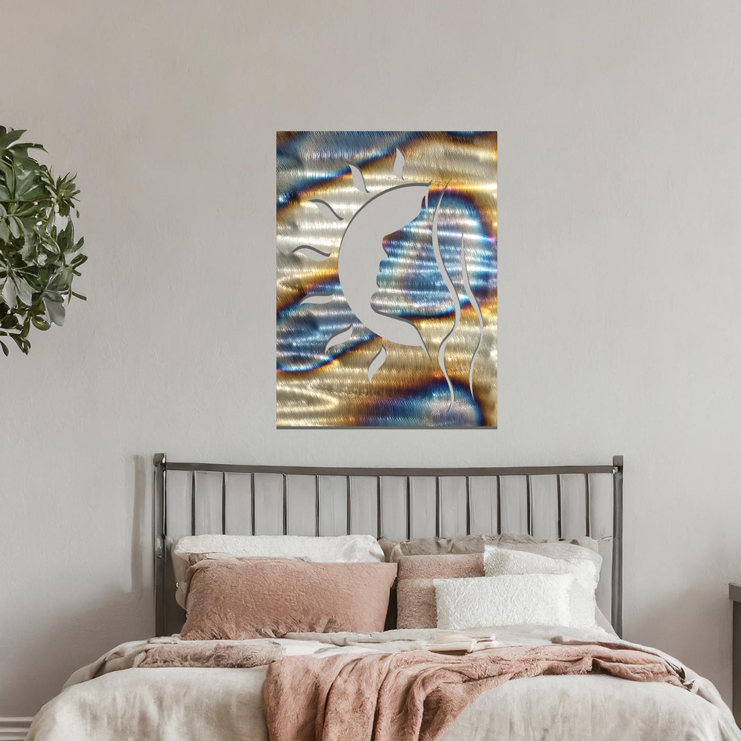 Moonlit Silhouette: Celestial Beauty Modern Face Metal Wall Hanging Art