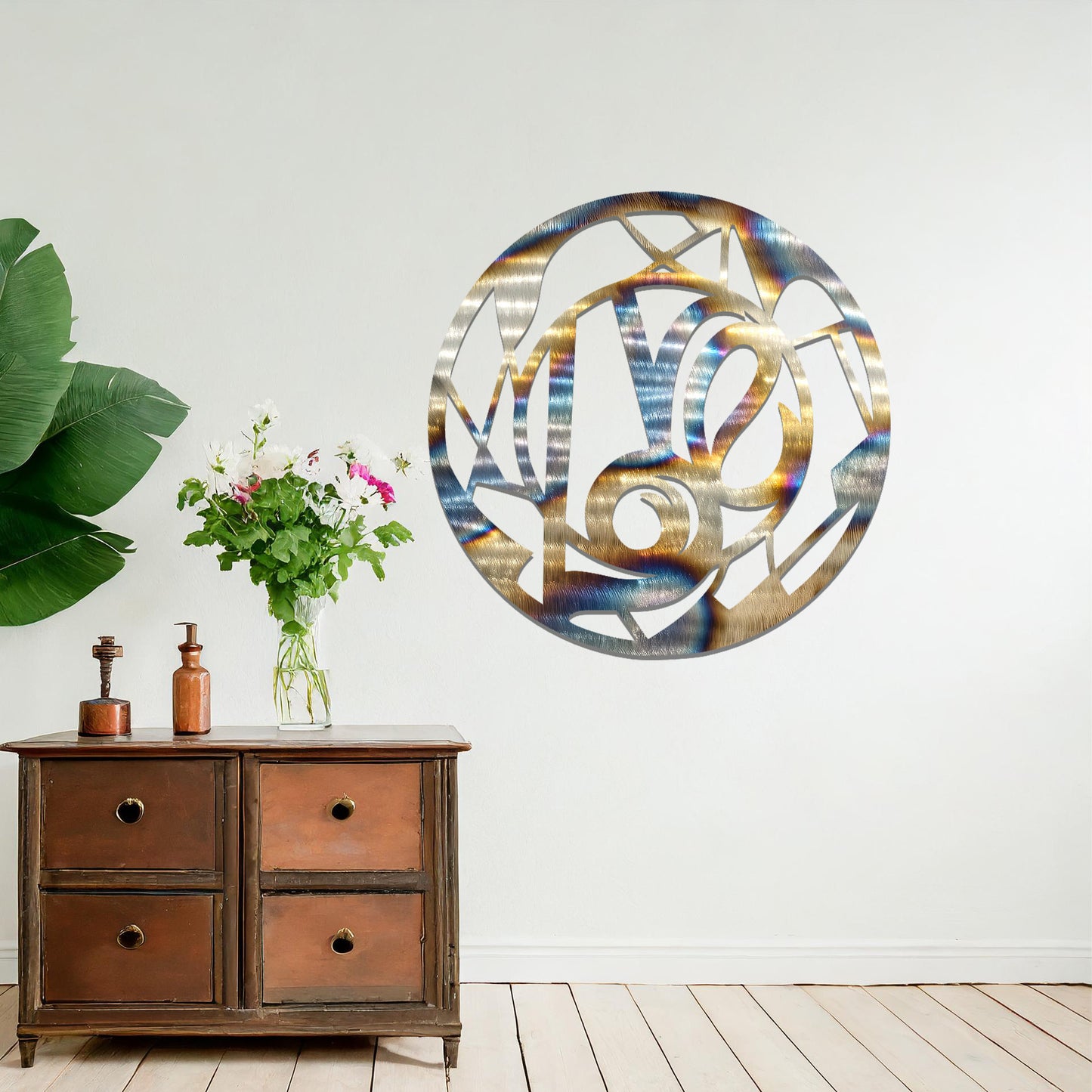 Geometric Love Sign Metal Wall Art - Modern Circular Frame Design for Bedroom