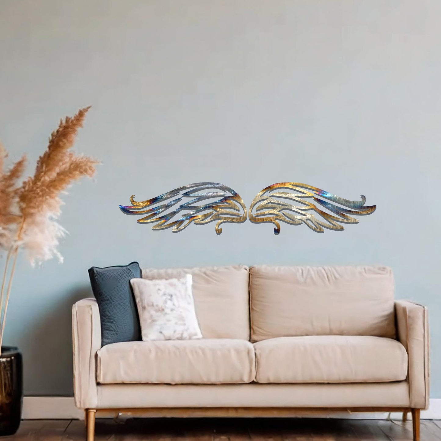 Graceful Pair of Metal Angel Wings Wall Decor: Divine Presence for Home