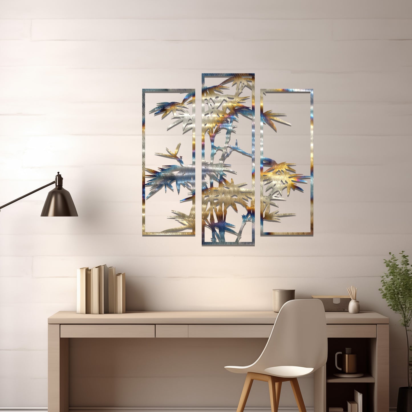 Metal Bamboo Tree Branches Set of 3 Wall Art Decor Modern Home Room Art