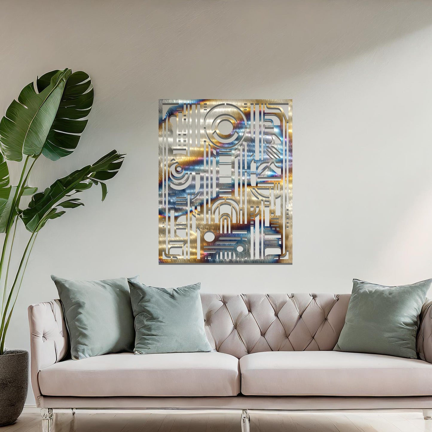 Frank Lloyd Wright Inspired Geometric Metal Panel Wall Hanging Art for Modern Spaces