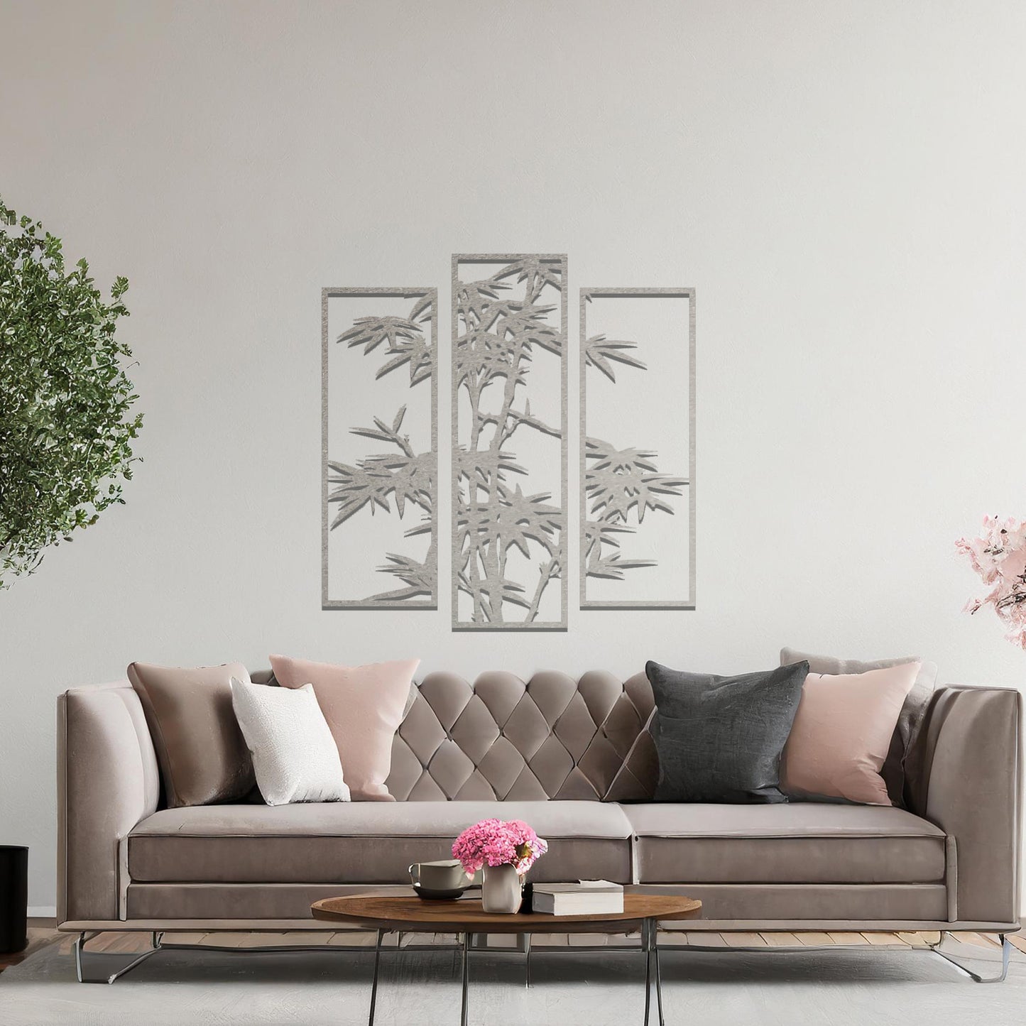 Metal Bamboo Tree Branches Set of 3 Wall Art Decor Modern Home Room Art