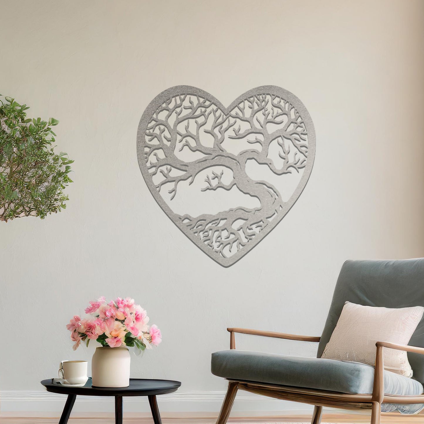 Metal Tree in Heart Wall Art Hanging Modern Home Decoration Living Room