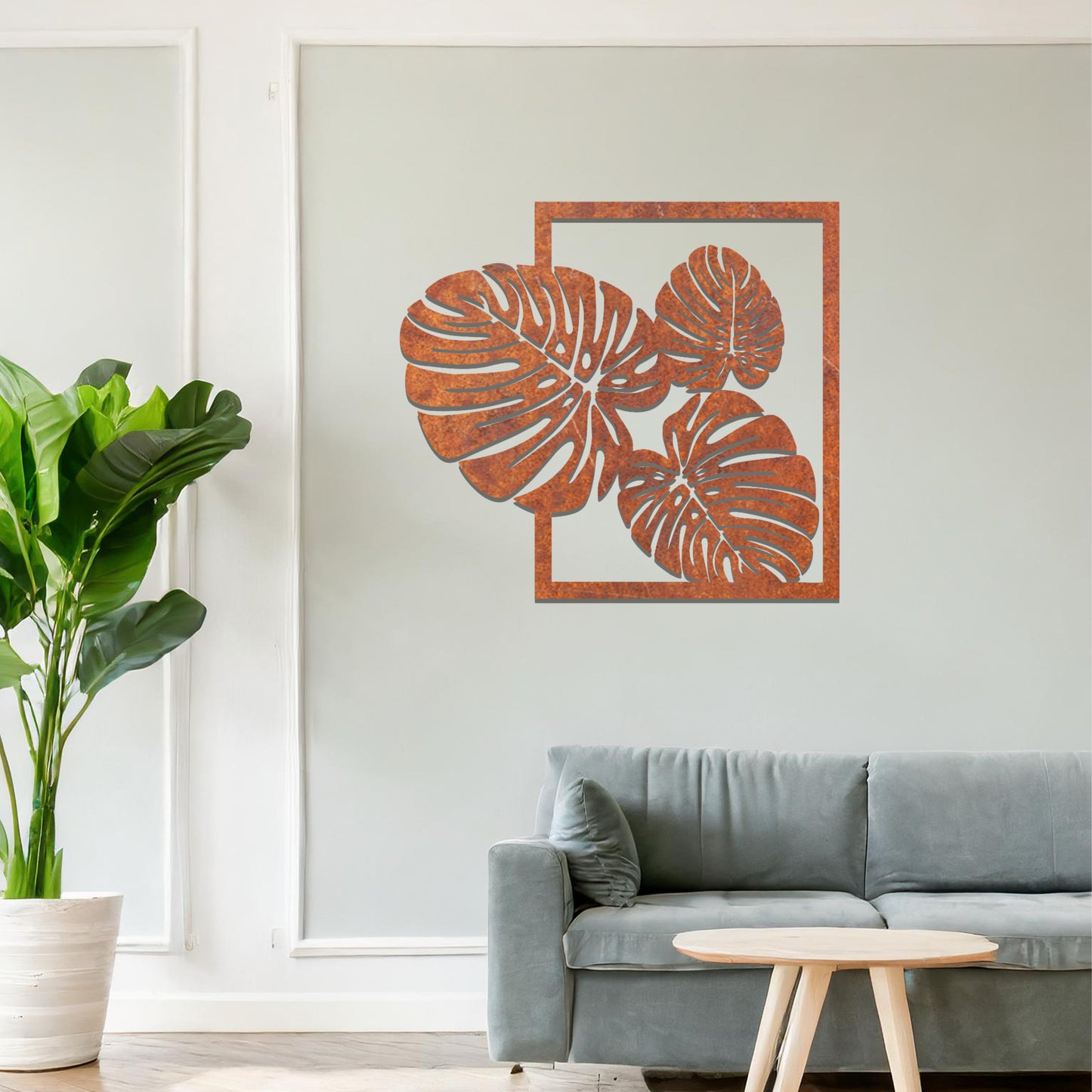 Framed Metal Monstera Leaves Wall Art: Tropical Wall Hanging Elegance