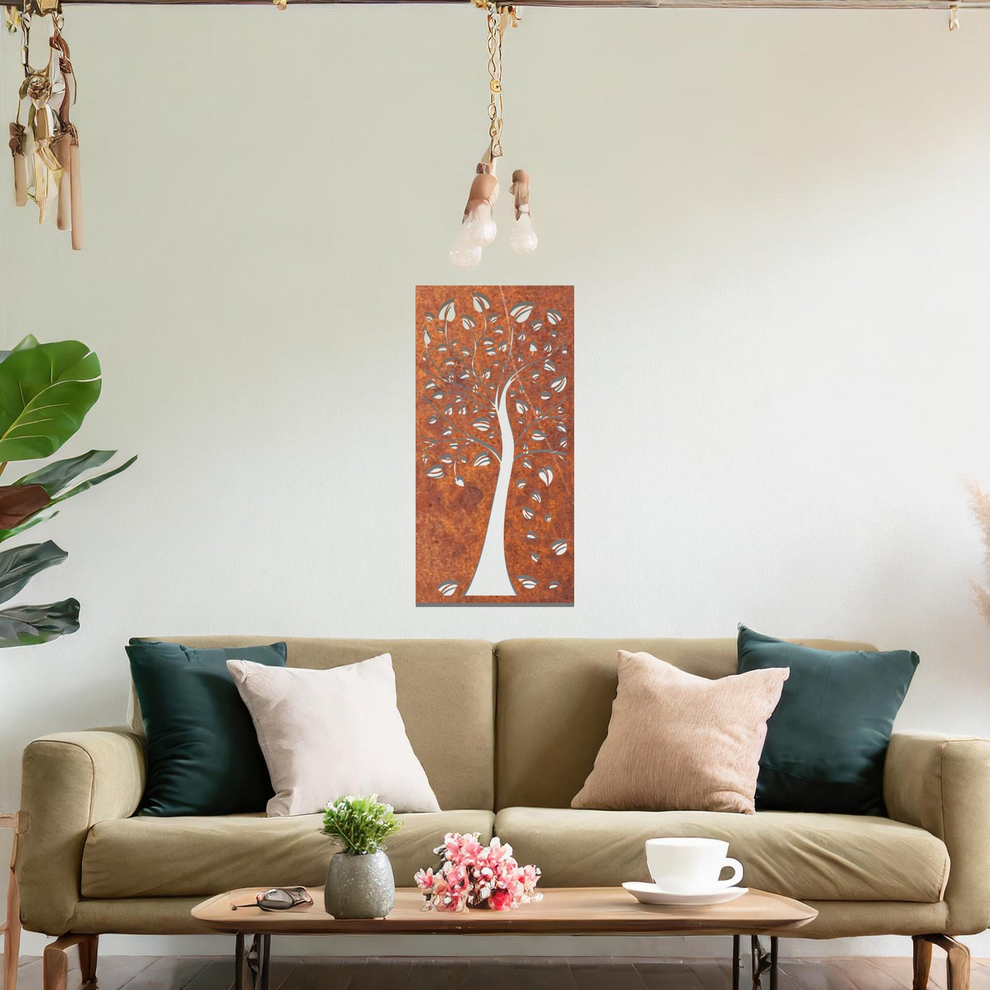 Tree Silhouette Metal Wall Art Decor: Captivating Leaf Cutouts in Frame