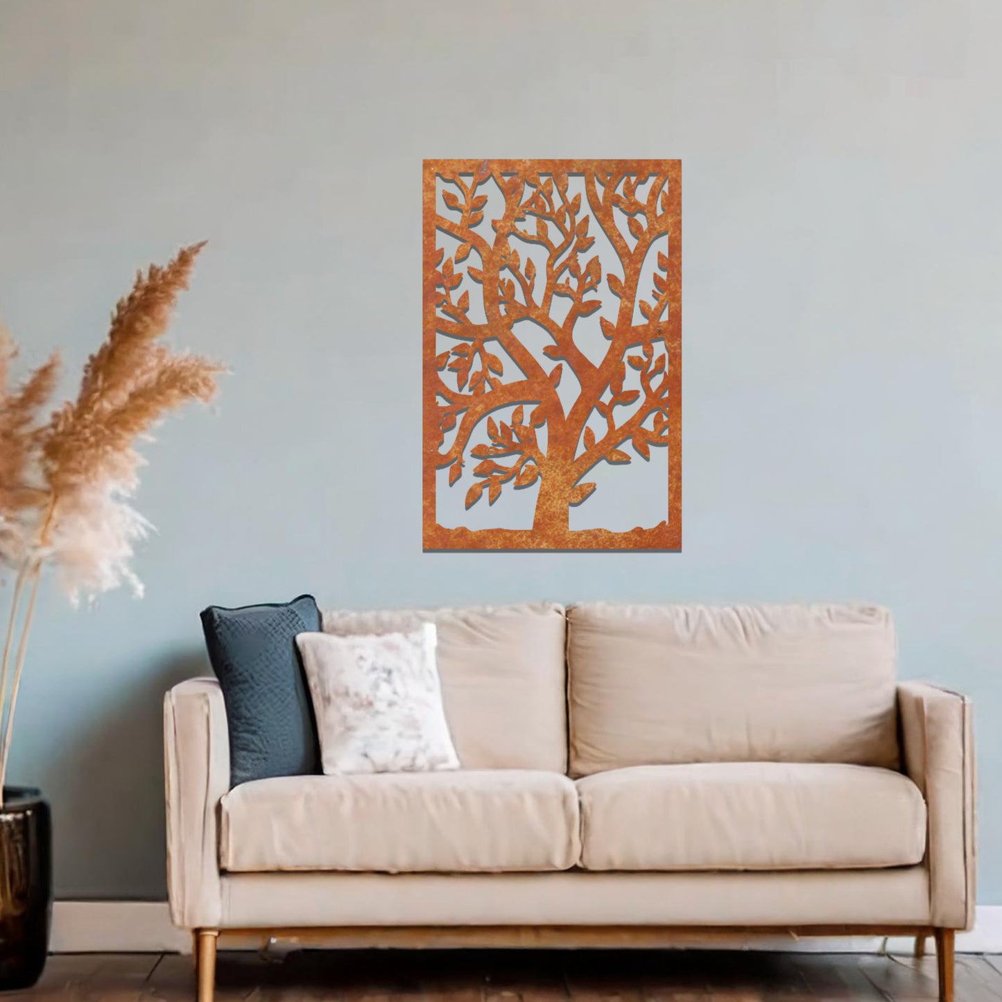 Elegant Metal Tree Wall Art Hanging Decor: Lush Leaves in Rectangle Frame