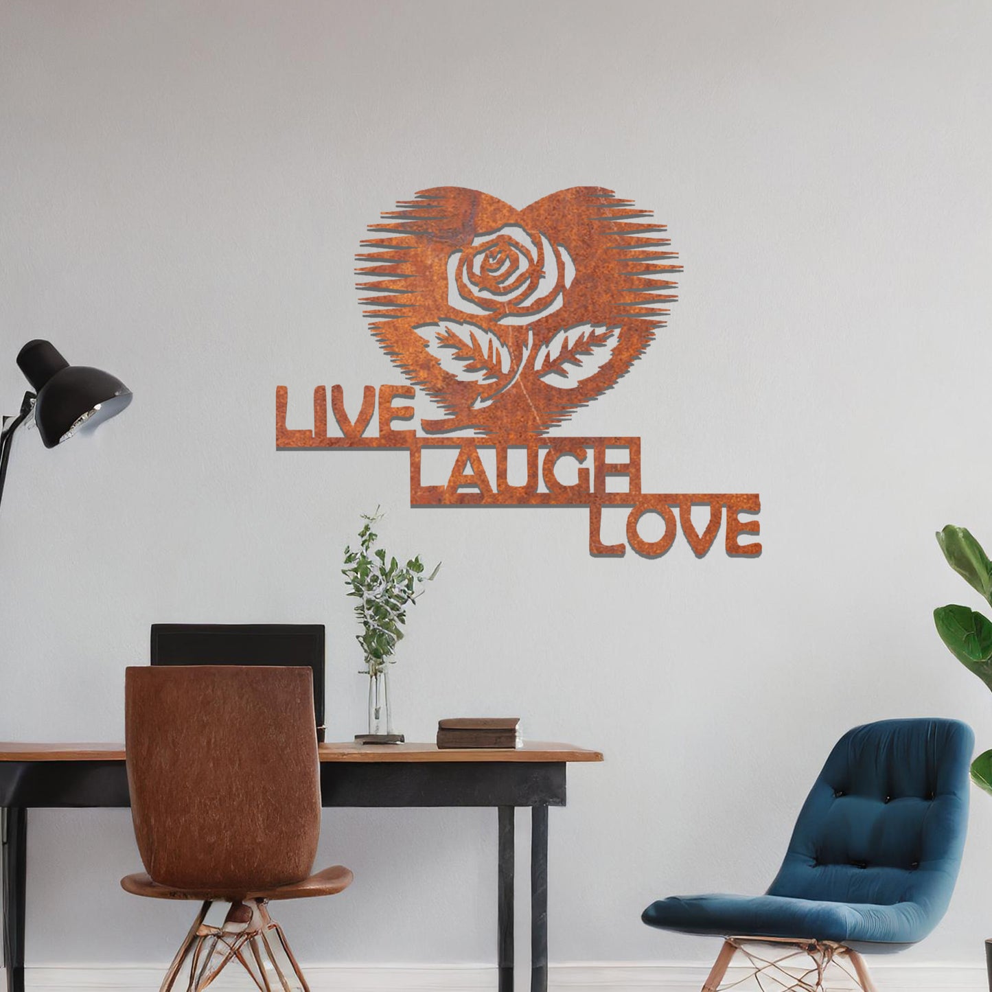 Heart Shaped Rose Metal Art: Live Laugh Love Romantic Wall Art Decor