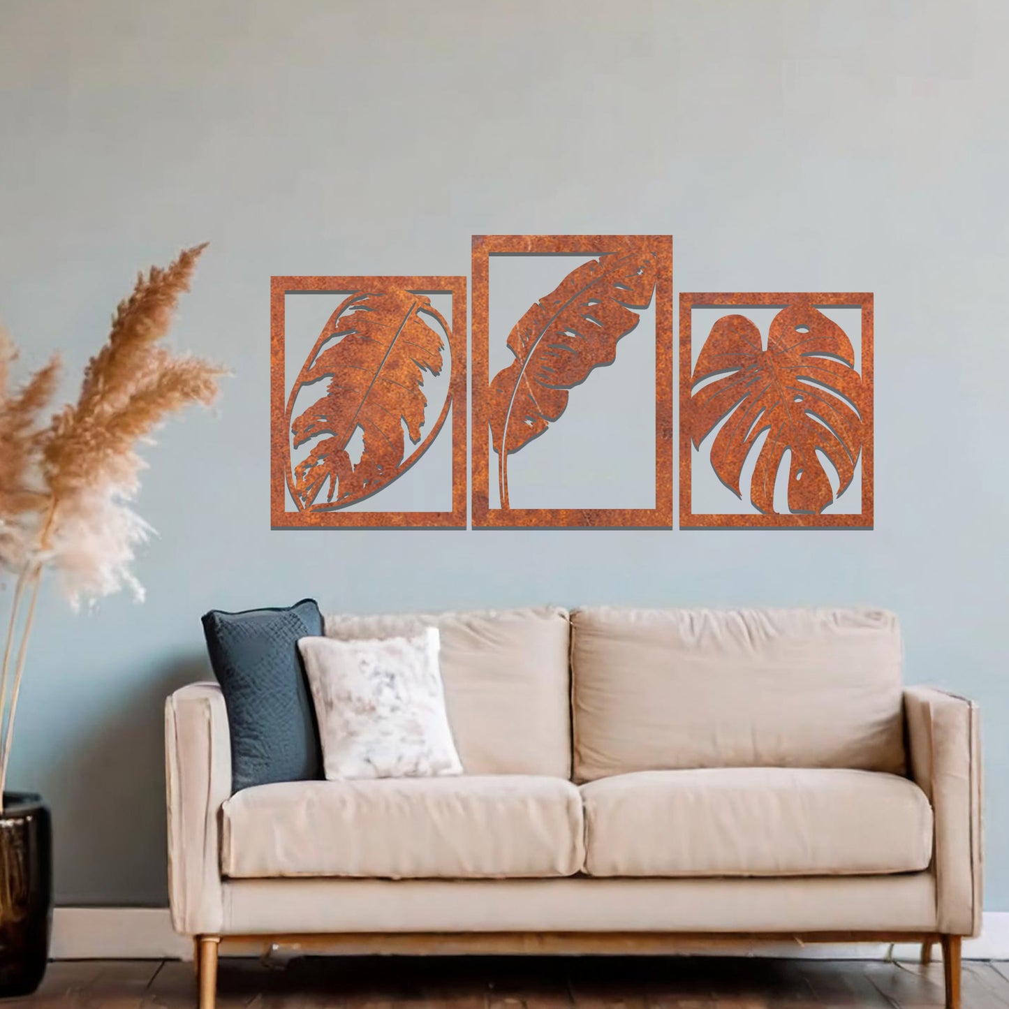 Tropical Trifecta: Set of 3 Metal Leaves Wall Hanging Art for Living Spaces or Gift Idea