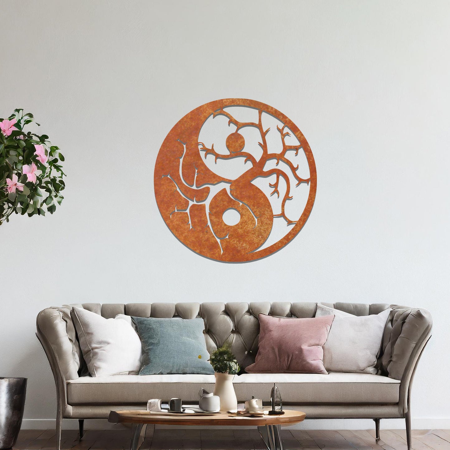 Yin Yang Tree Branches Metal Wall Art: Zen Decor for Modern Interiors