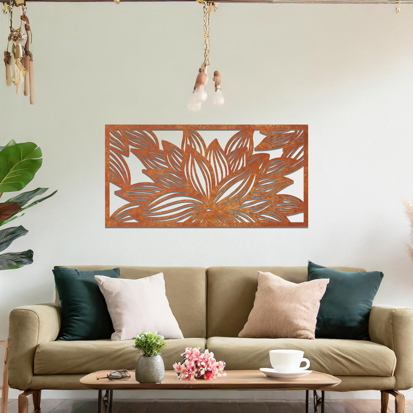 Decorative Metal Flower Pattern Wall Hanging Art: Timeless Floral Elegance in Frame