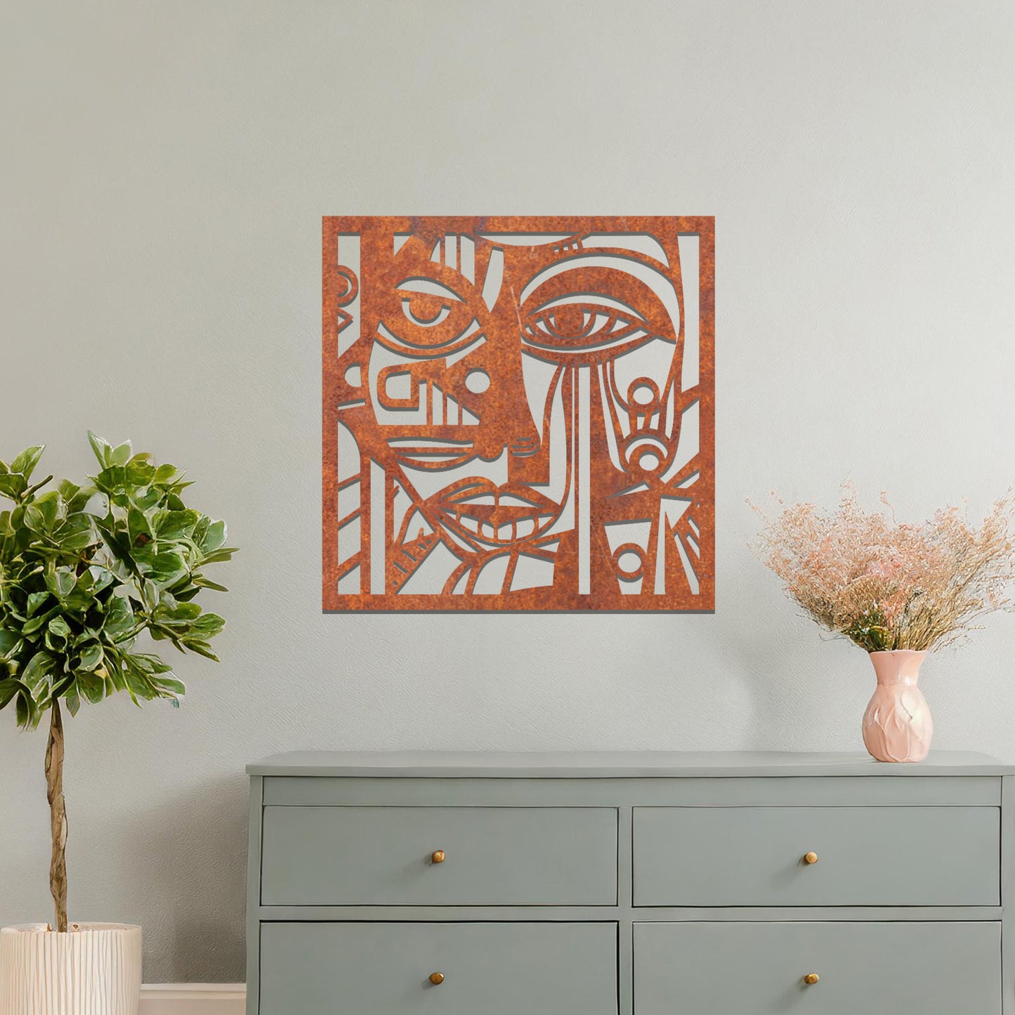 Picasso Inspired Abstract Woman's Face Hanging Metal Wall Art for Modern Homes