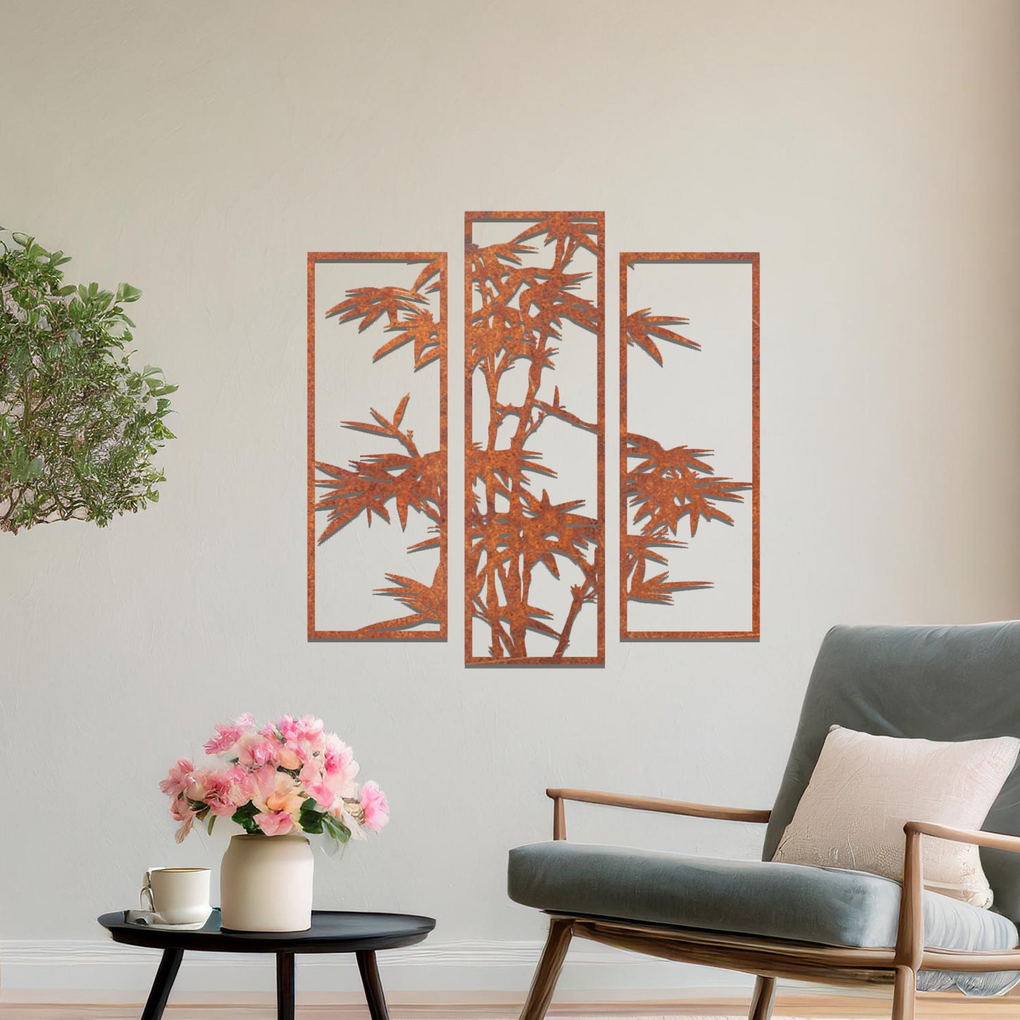 Metal Bamboo Tree Branches Set of 3 Wall Art Decor Modern Home Room Art