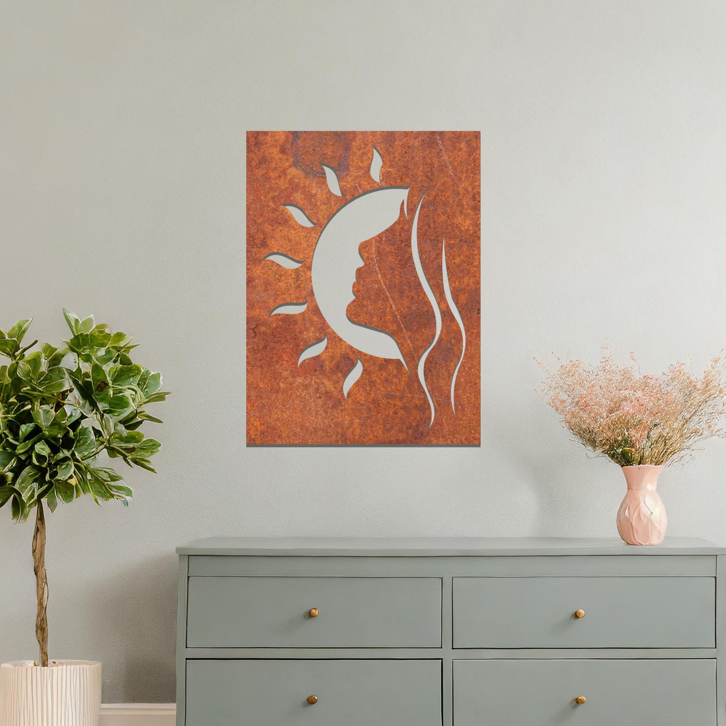 Moonlit Silhouette: Celestial Beauty Modern Face Metal Wall Hanging Art