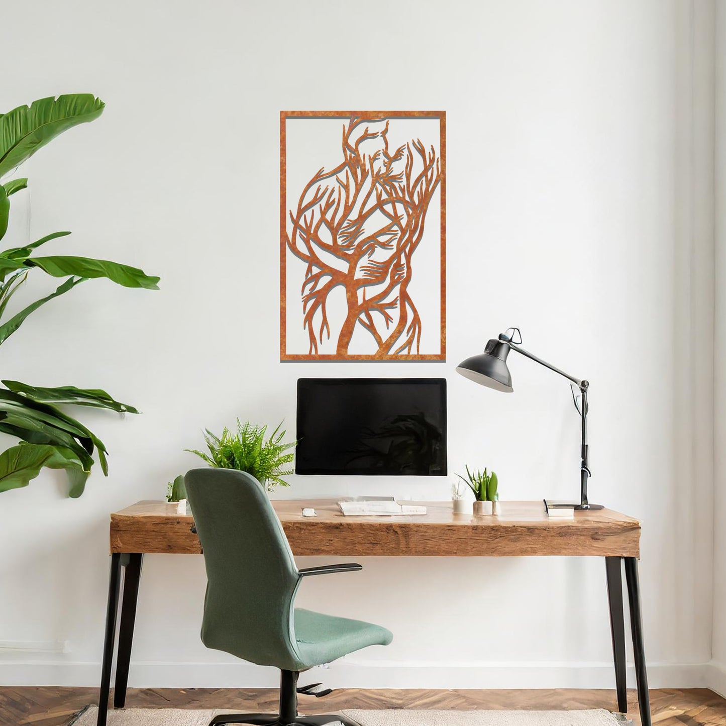 Modern Metal Wall Art: Embracing Tree of Live Couple Branch Couple Silhouette