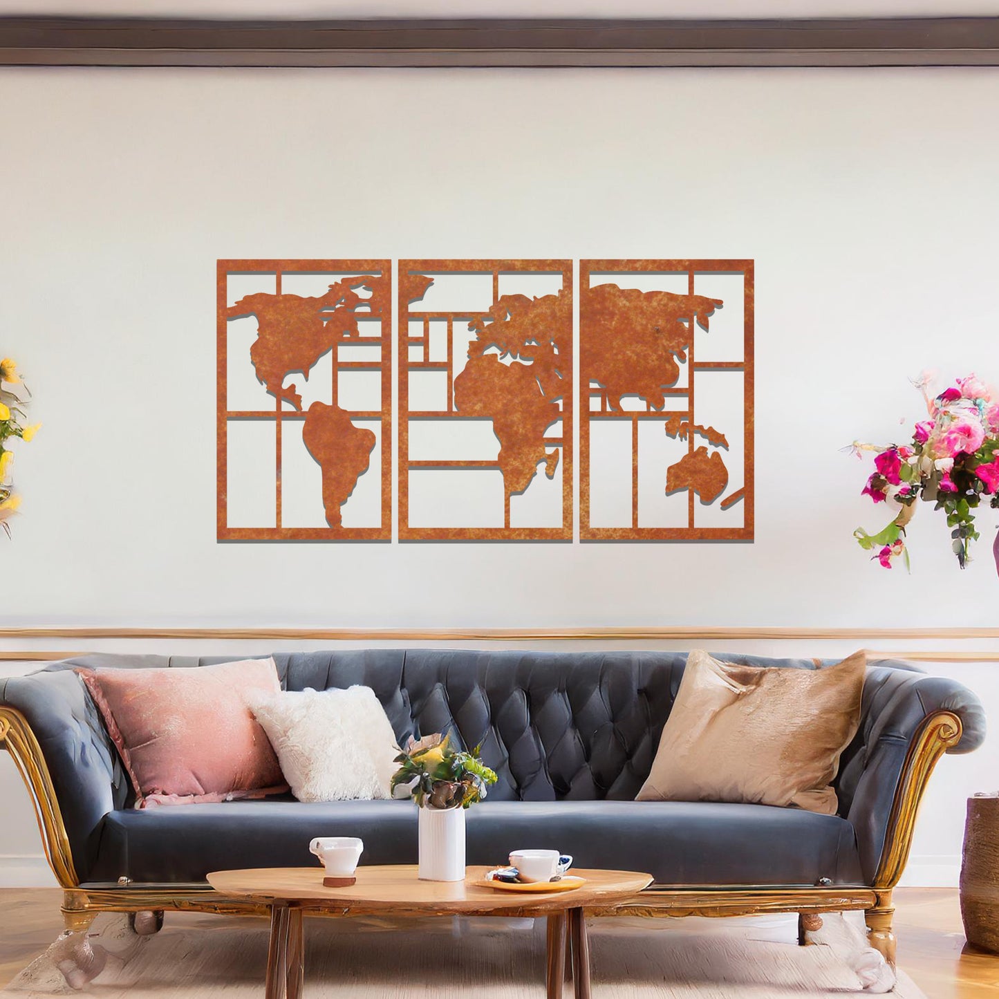 Metal World Map Wall Art Contemporary Wall Hanging Unique Wall Art