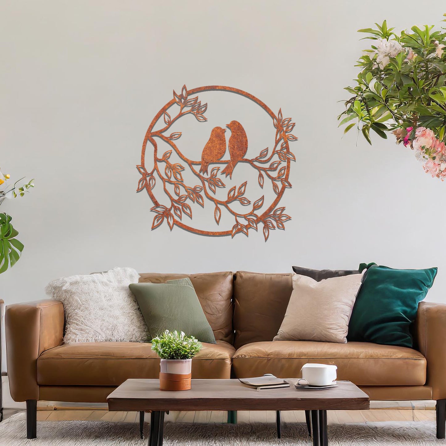 Metal Birds Circular Wall Art Hanging Contemporary Home Decoration Bedroom