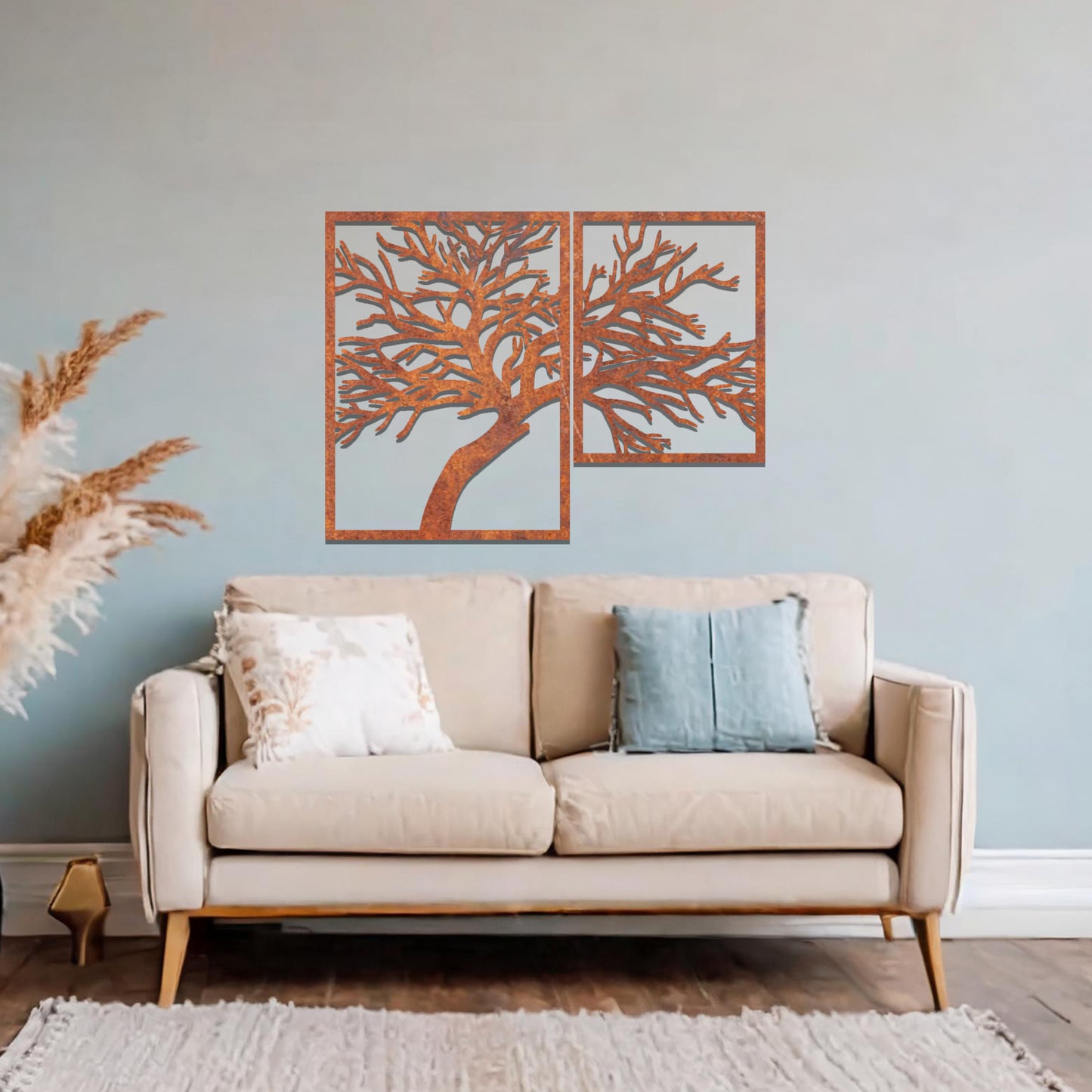 Metal Tree Branches Wall Art Hanging Modern 2 Panelled Home Decoration