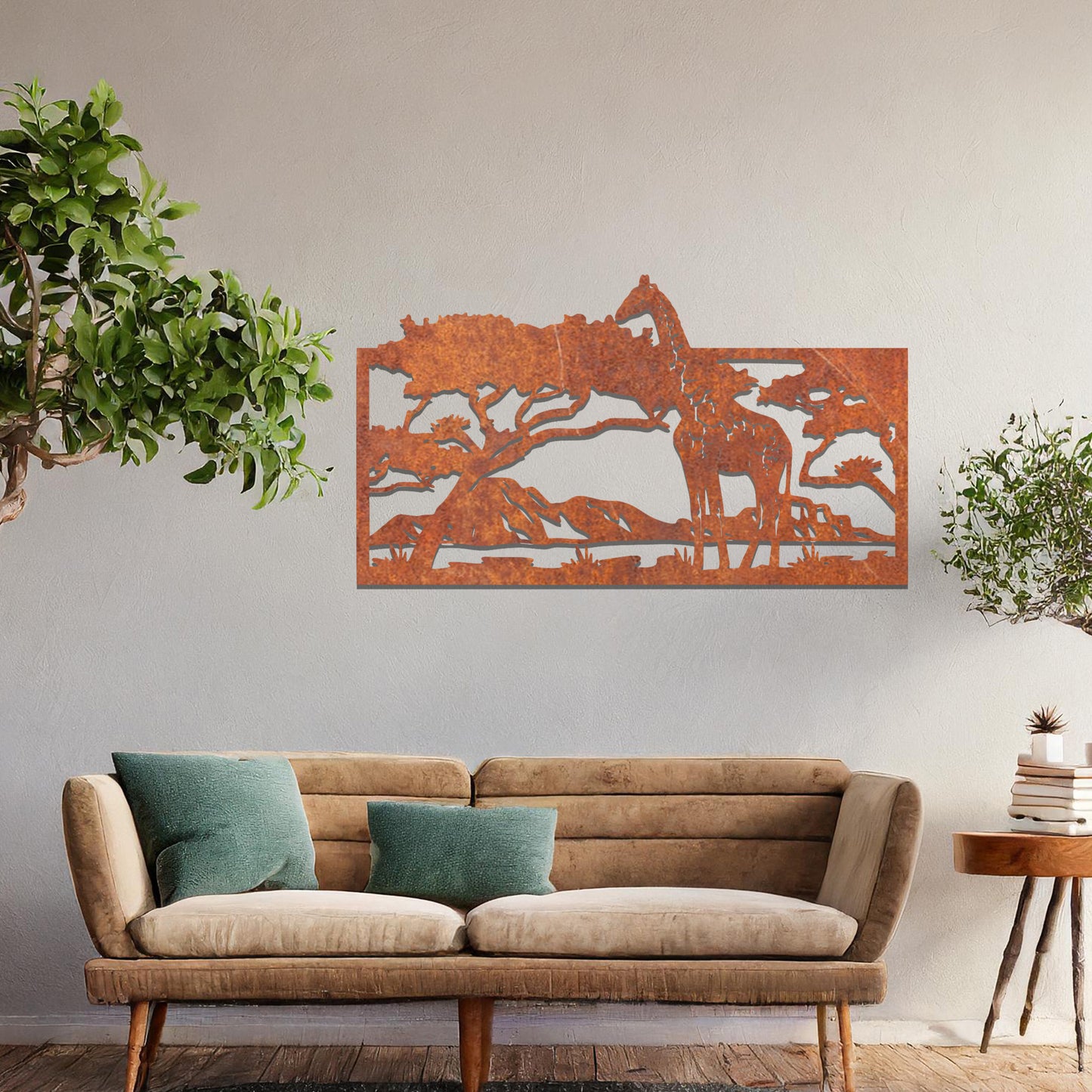 Africa Inspired Metal Wall Art - African Giraffe in Natural Habitat