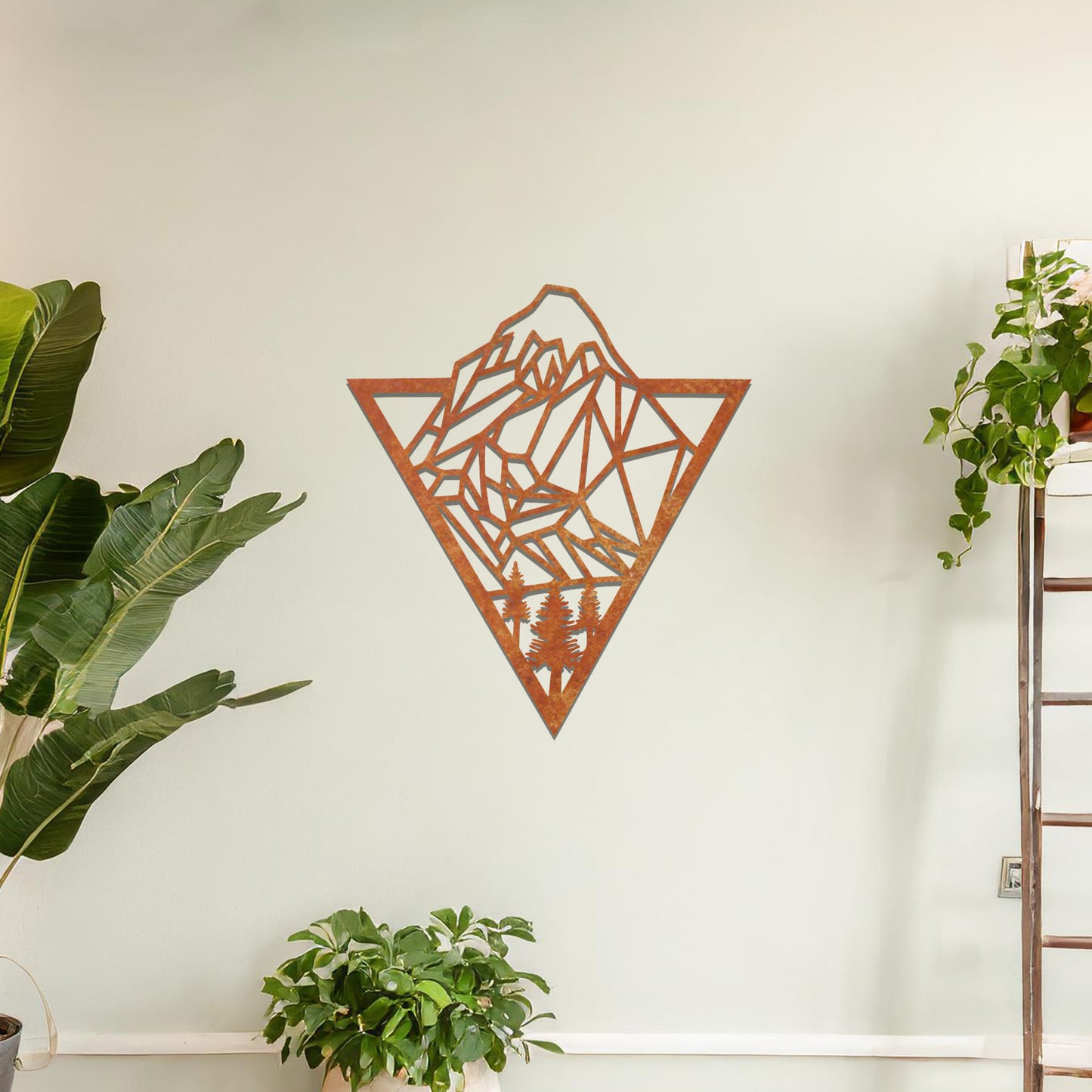 Geometric Mountain and Forest Metal Wall Art: Triangular Contemporary Decor