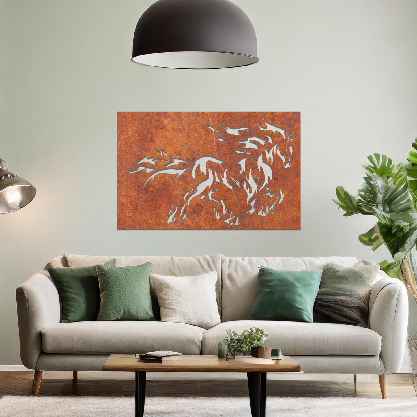 Flaming Metal Horse Hanging Wall Art: Fiery Steed of Power and Freedom