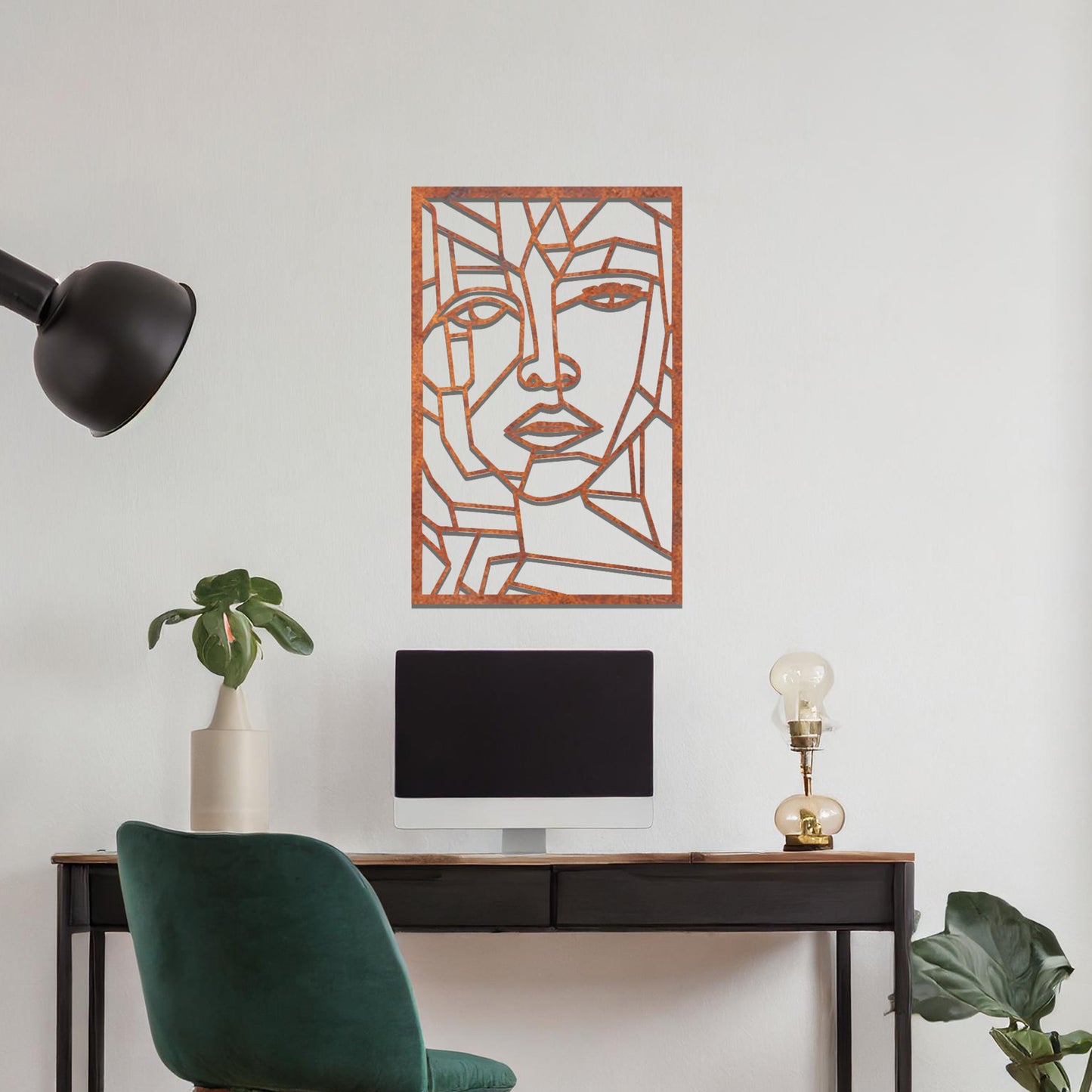 Geometric Face Metal Hanging Wall Art: Abstract Portrait for Modern Decor