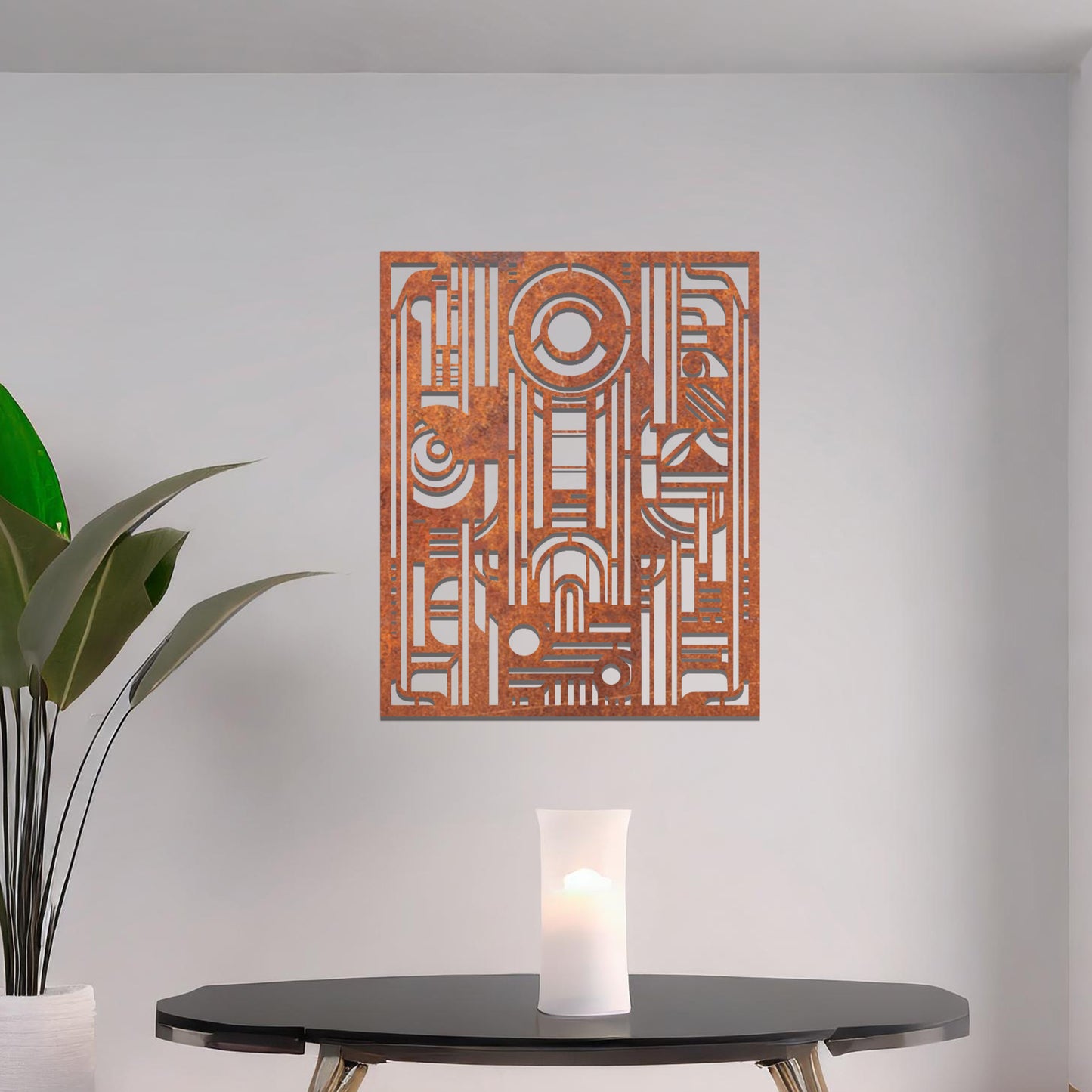 Frank Lloyd Wright Inspired Geometric Metal Panel Wall Hanging Art for Modern Spaces