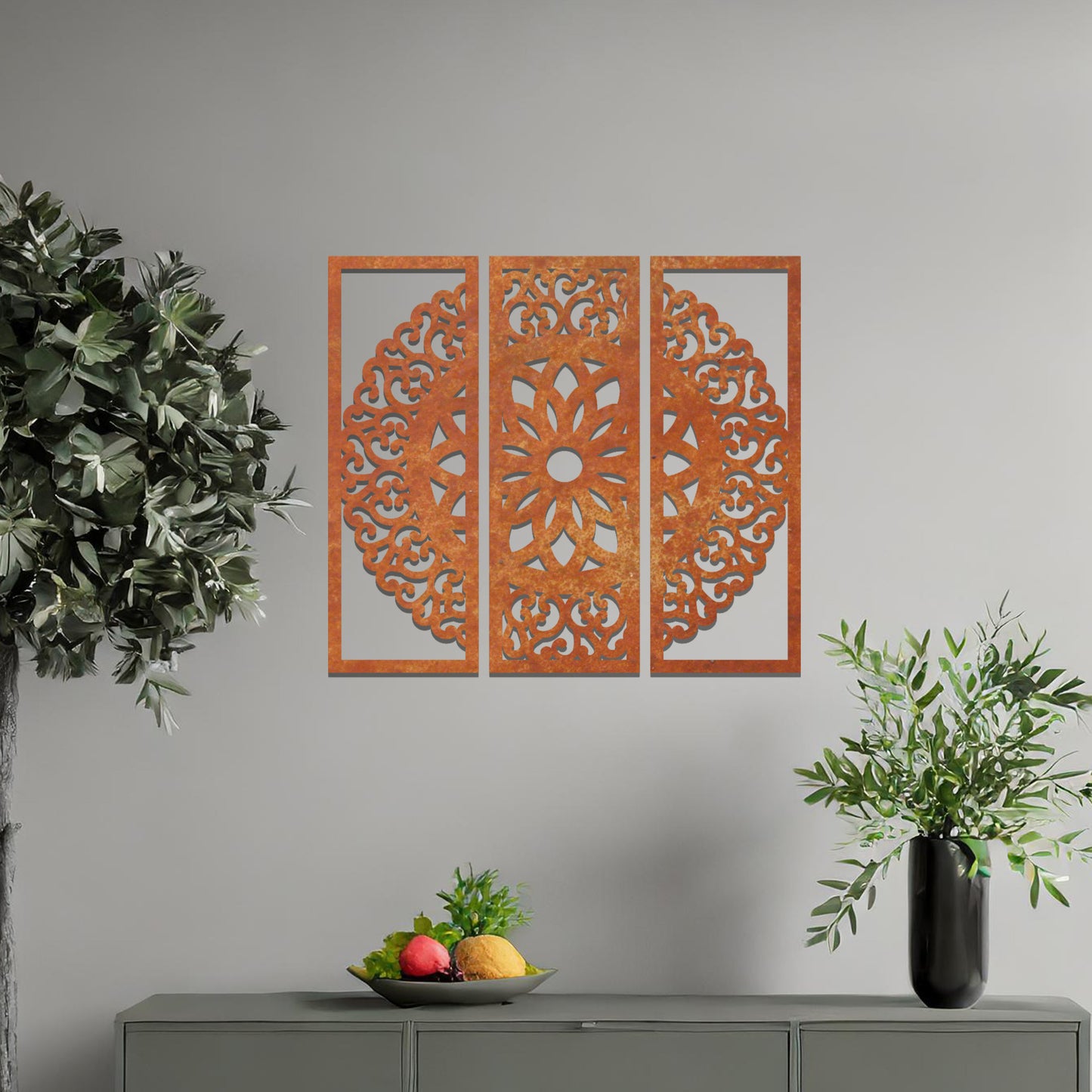 3 Panel Metal Mandala Triptych Wall Art Set: Elegance for Modern Home Spaces