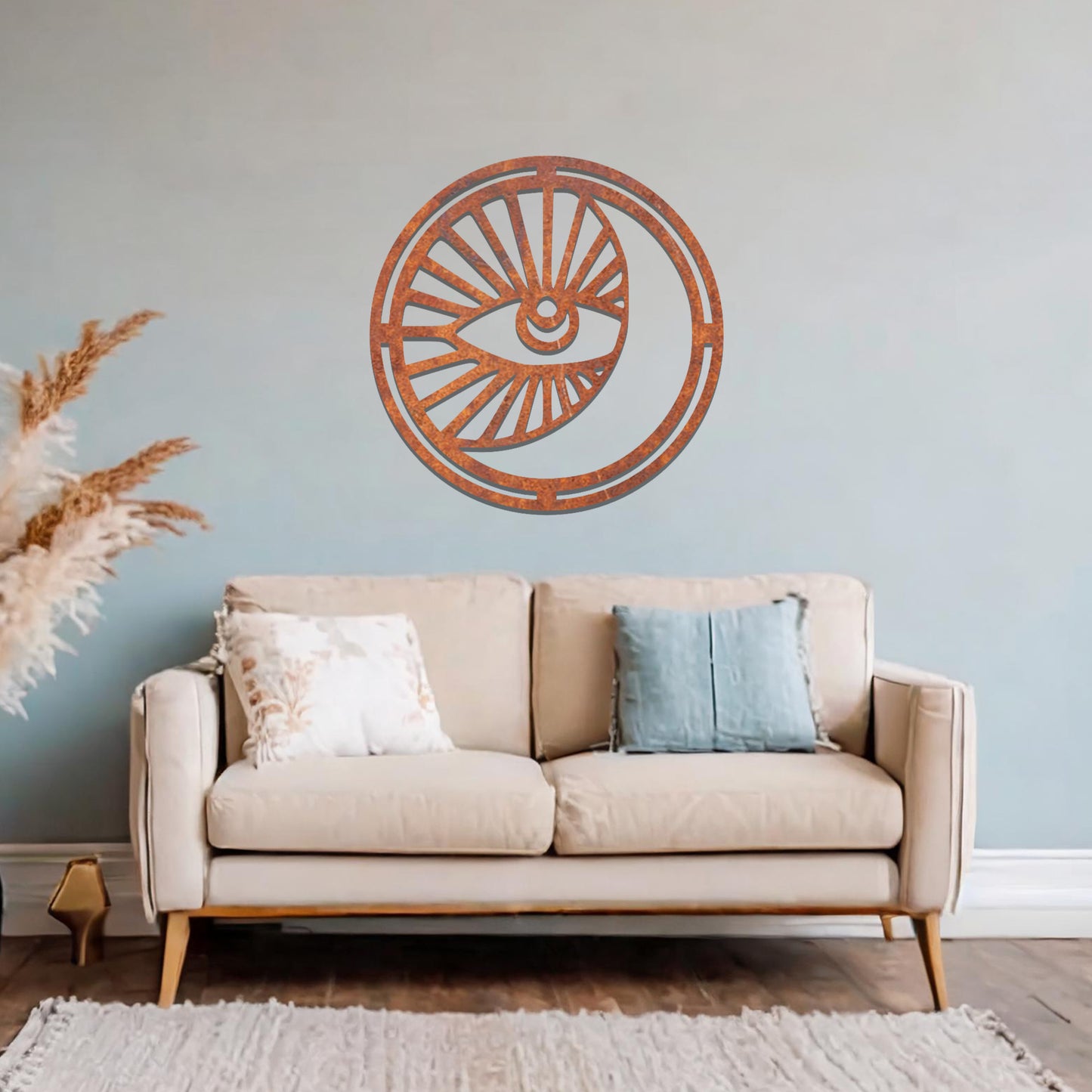 Geometric Moon and Sun Wall Art: Modern Celestial Decor in Circular Frame