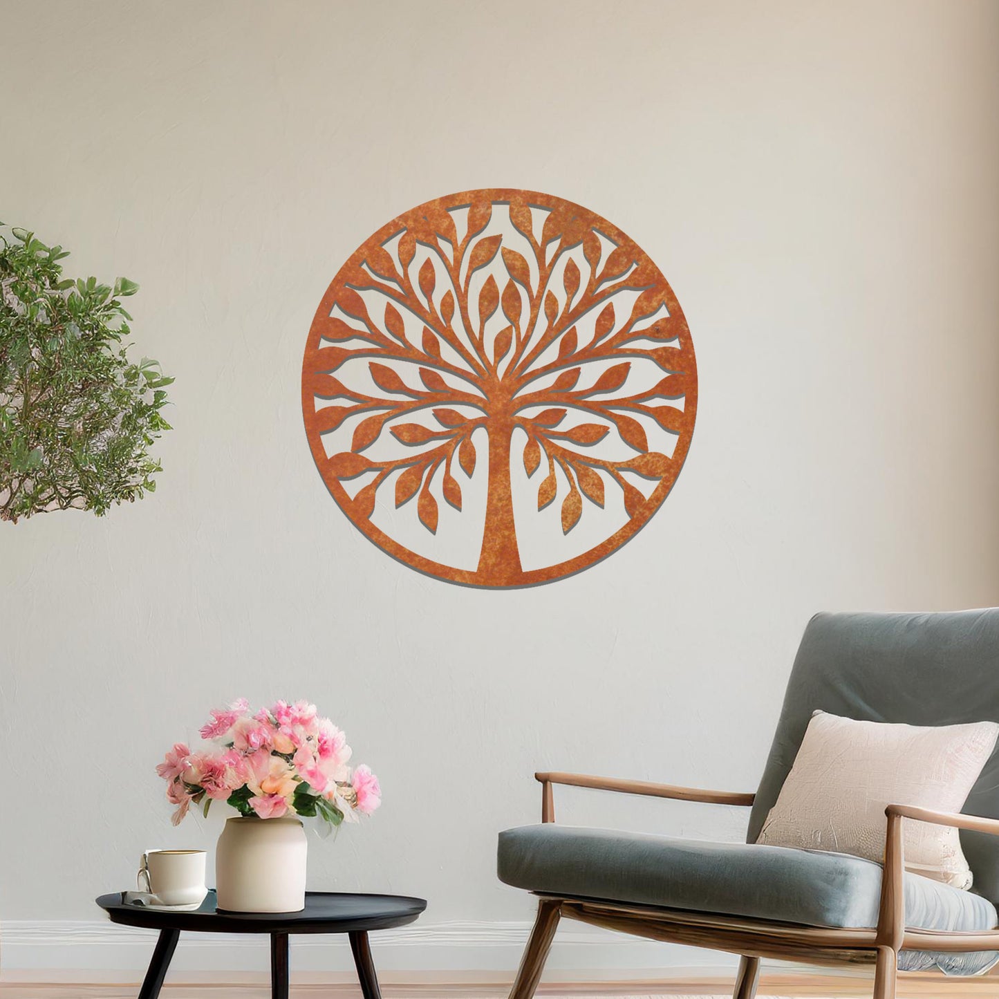 Round Metal Tree of Life Art: Modern Circular Nature Decor for Home or Office