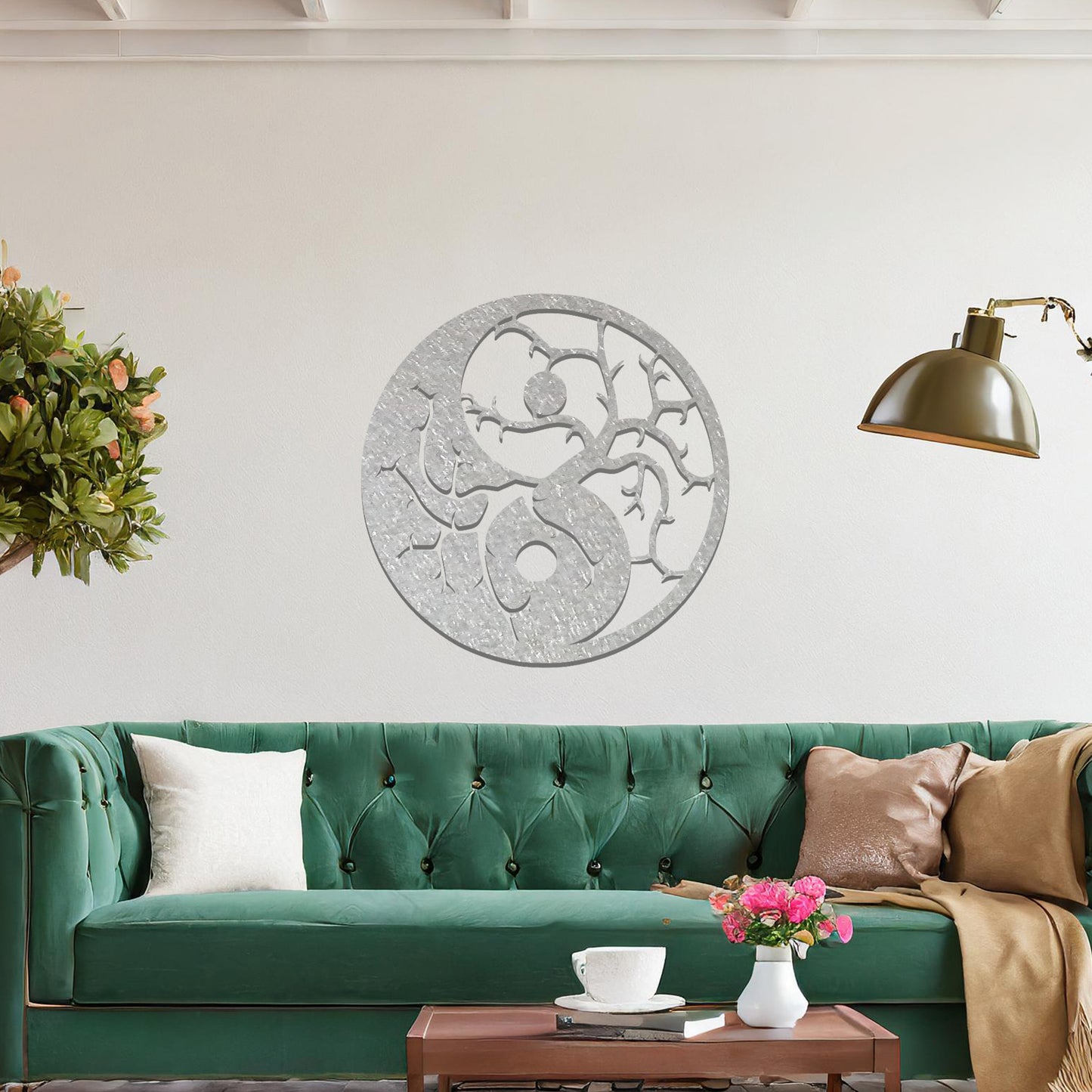 Yin Yang Tree Branches Metal Wall Art: Zen Decor for Modern Interiors