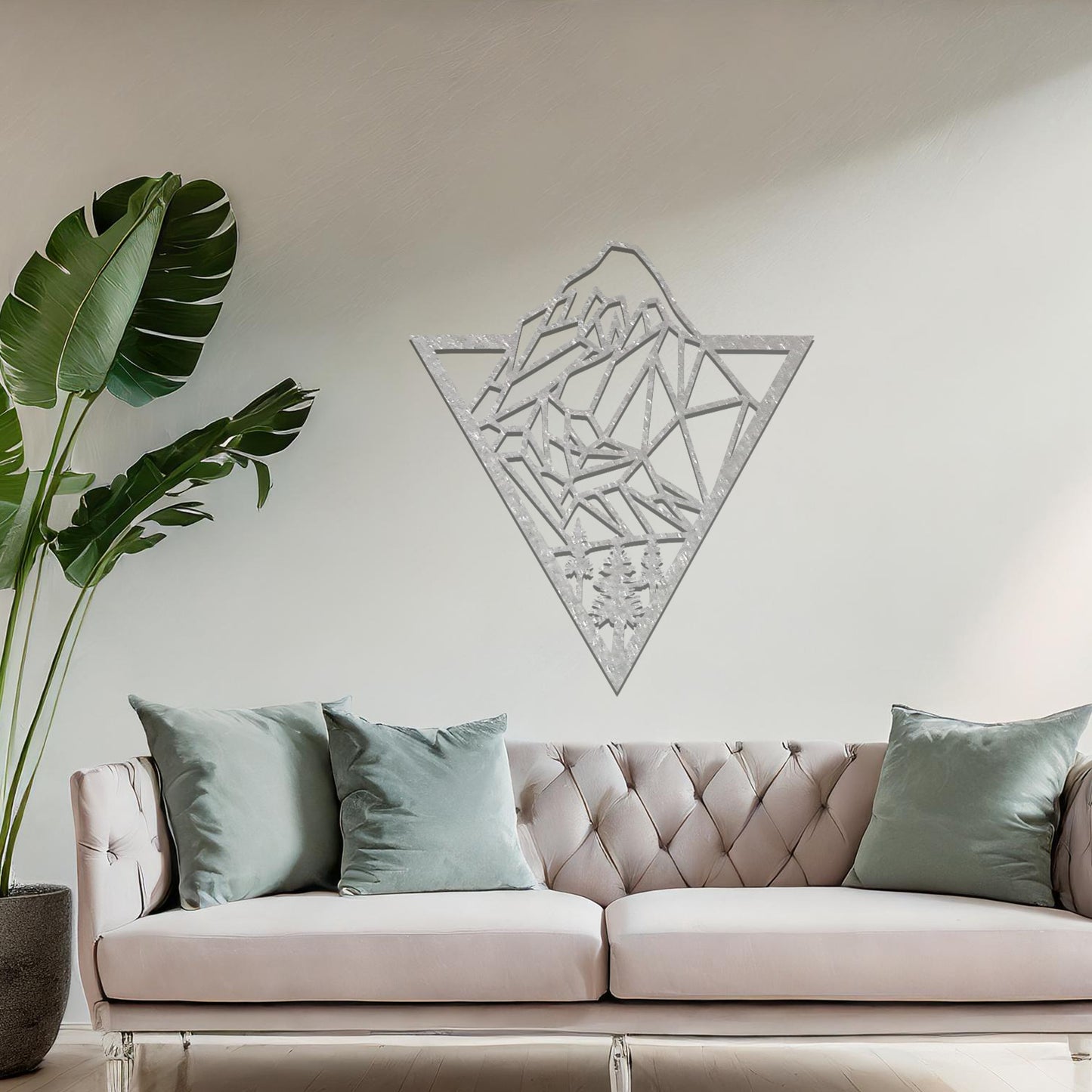 Geometric Mountain and Forest Metal Wall Art: Triangular Contemporary Decor