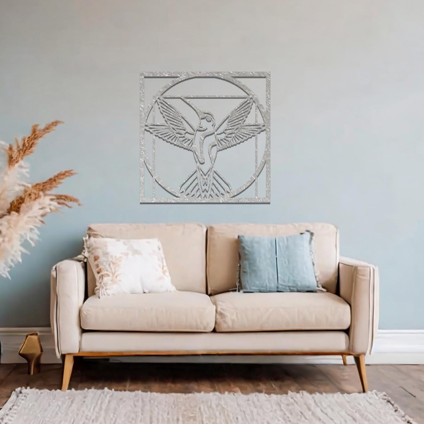 Geometric Hummingbird Metal Wall Art - Modern Square Frame Decor