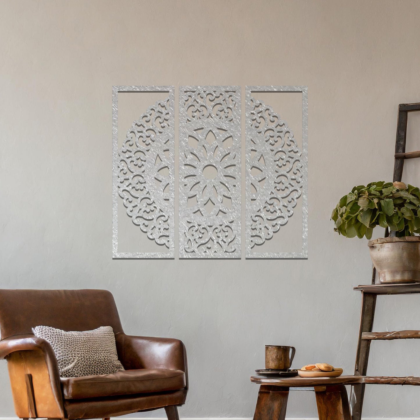 3 Panel Metal Mandala Triptych Wall Art Set: Elegance for Modern Home Spaces