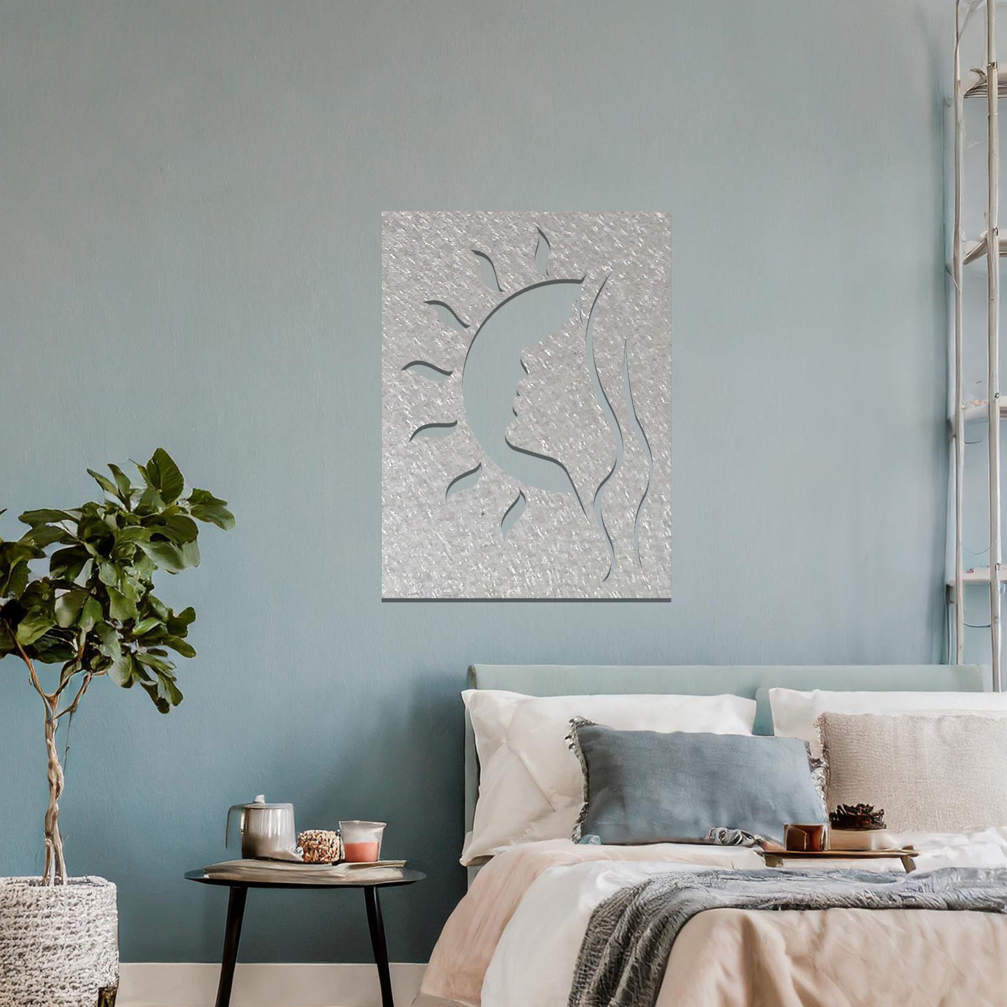 Moonlit Silhouette: Celestial Beauty Modern Face Metal Wall Hanging Art