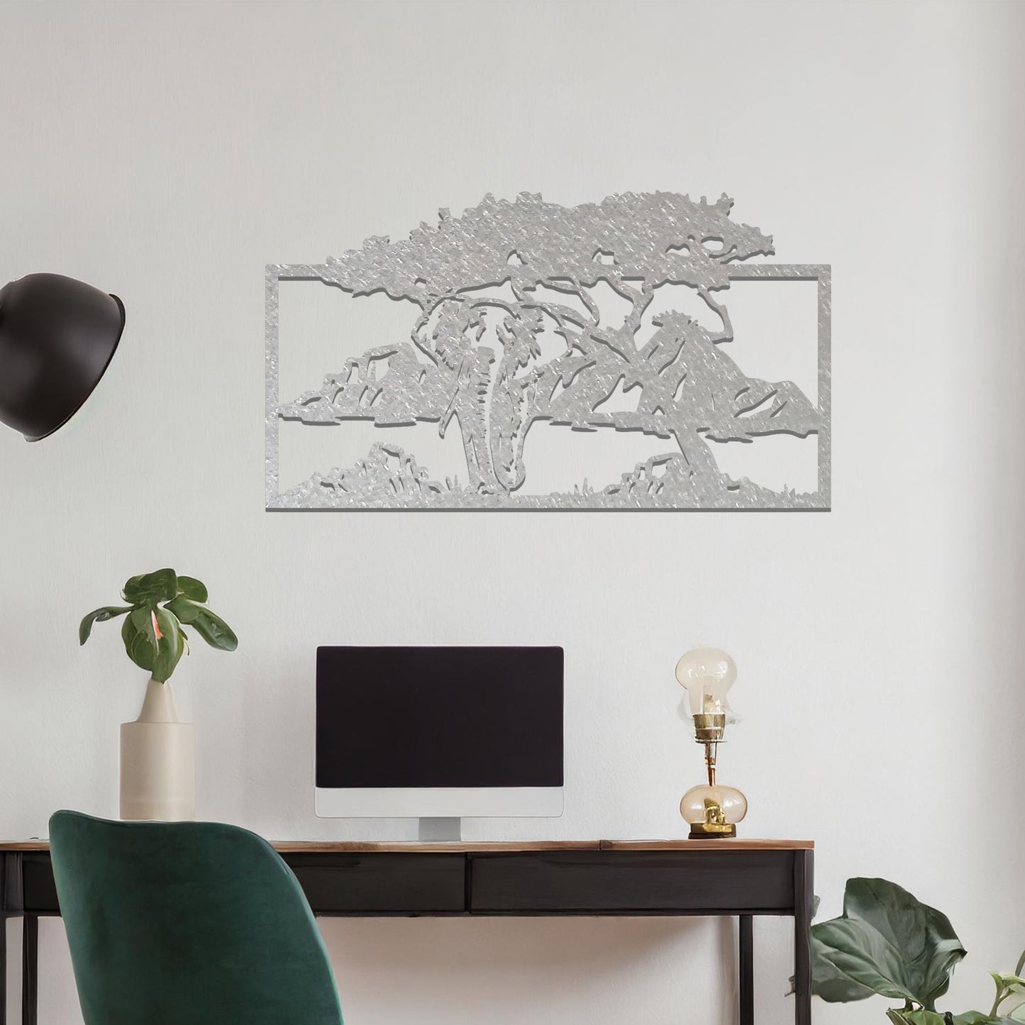 African Elephant Metal Wall Art: Contemporary Tree Silhouette Decor