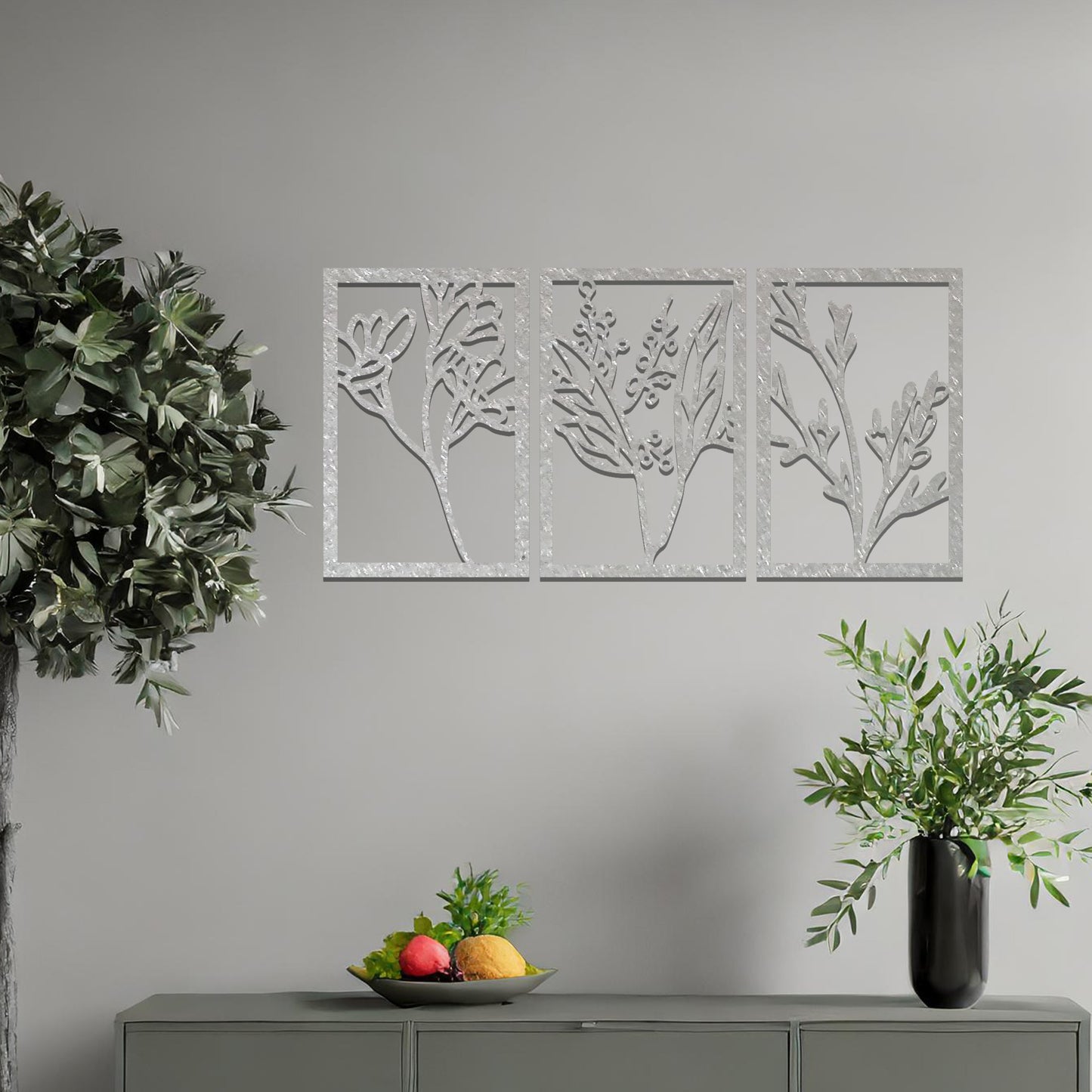 3 Flower Panels Metal Wall Art: Chic Modern Wall Hanging Decor Set